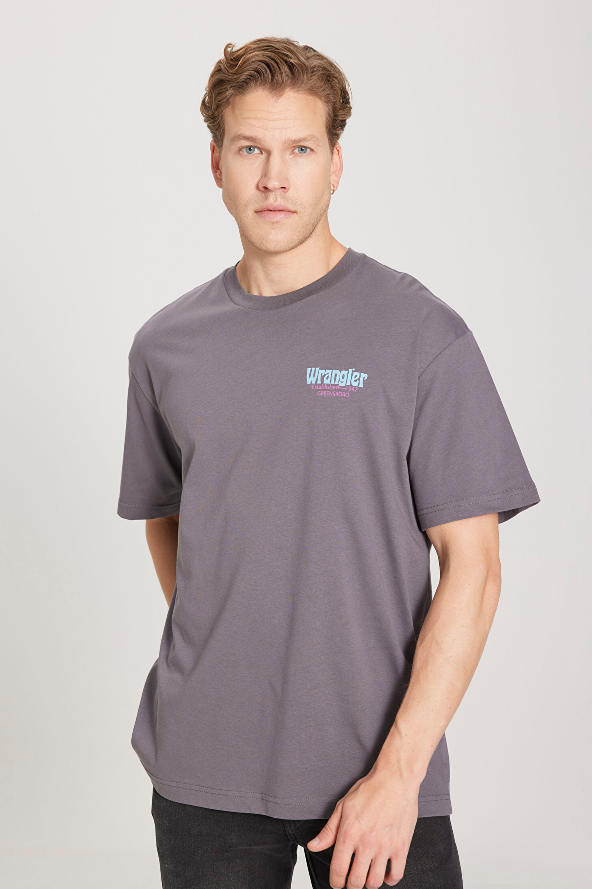 Loose Fit Rahat Kesim %100 Pamuk Bisiklet Yaka Antrasit Tişört - Anthracite-W231231003