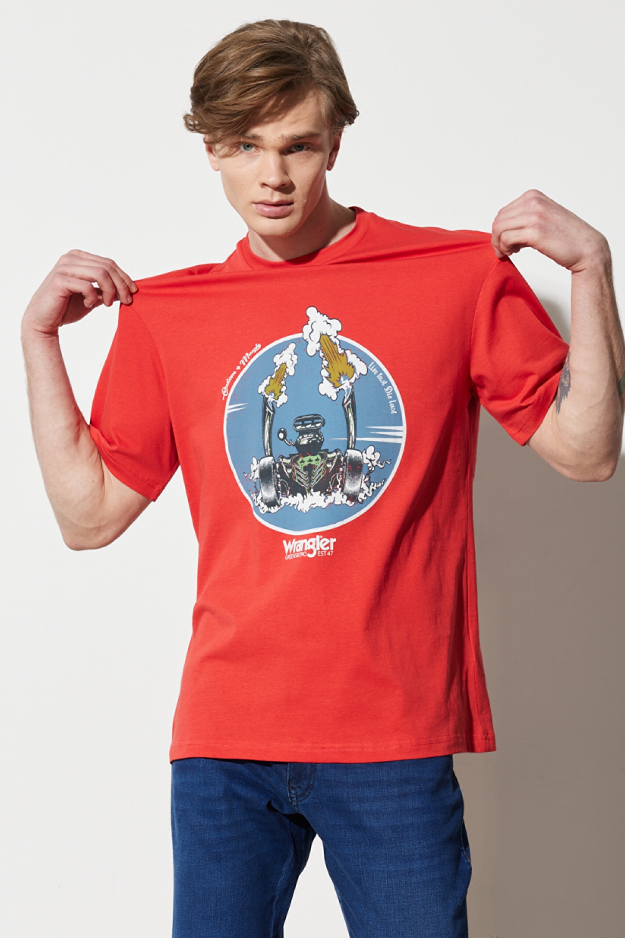 Loose Fit Rahat Kesim %100 Pamuk Bisiklet Yaka Kırmızı Tişört - Red-W231237600 (görsel 2)