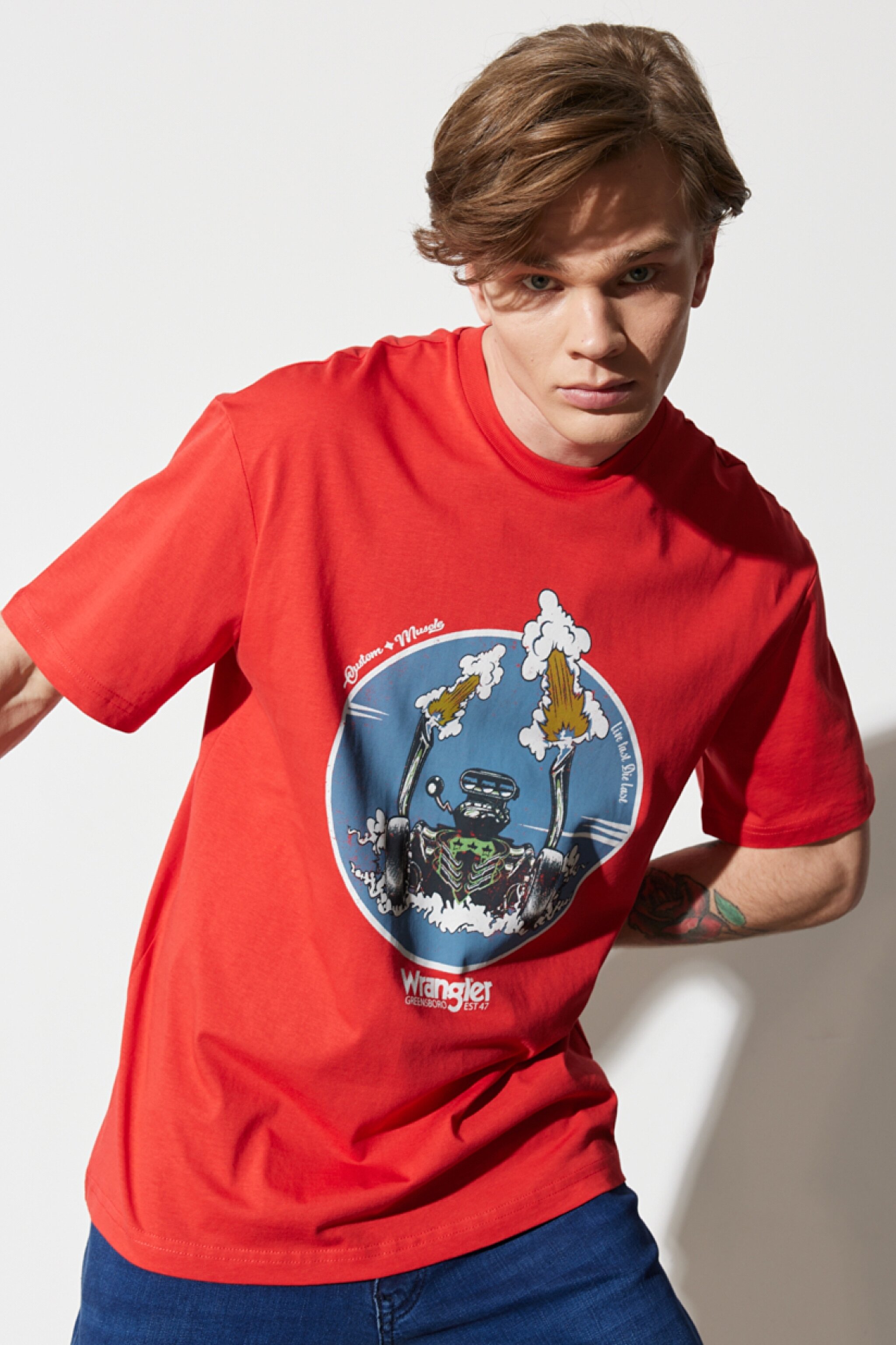 Loose Fit Rahat Kesim %100 Pamuk Bisiklet Yaka Kırmızı Tişört - Red-W231237600 (görsel 3)