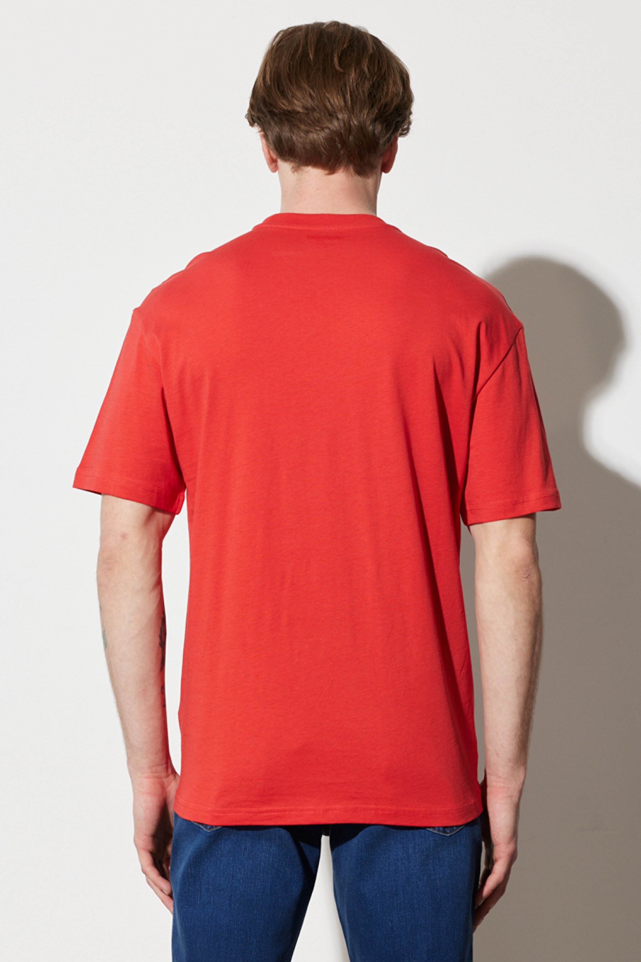 Loose Fit Rahat Kesim %100 Pamuk Bisiklet Yaka Kırmızı Tişört - Red-W231237600 (görsel 7)