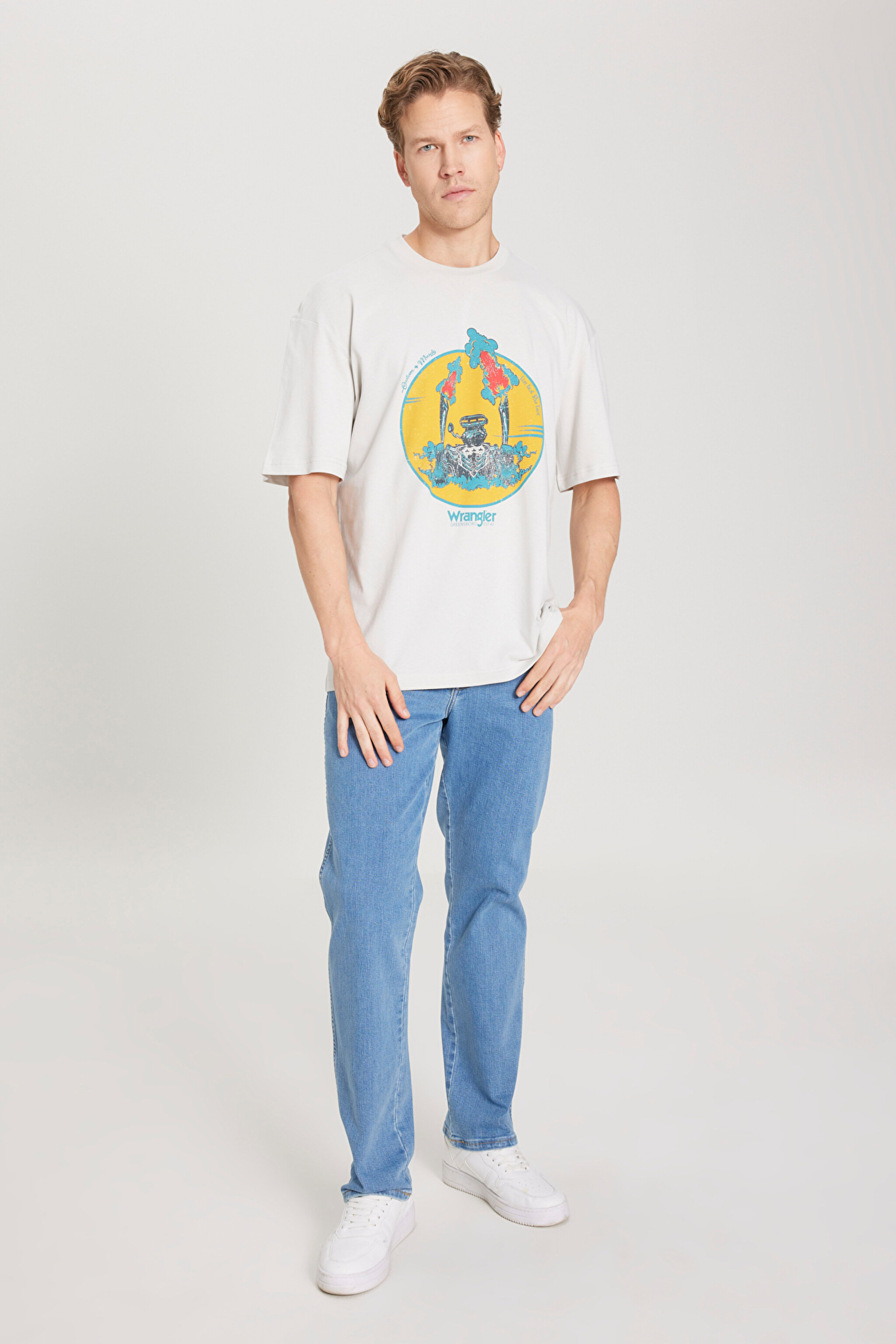 Loose Fit Rahat Kesim %100 Pamuk Bisiklet Yaka Gri Tişört - Light Stone-W231237811 (görsel 2)