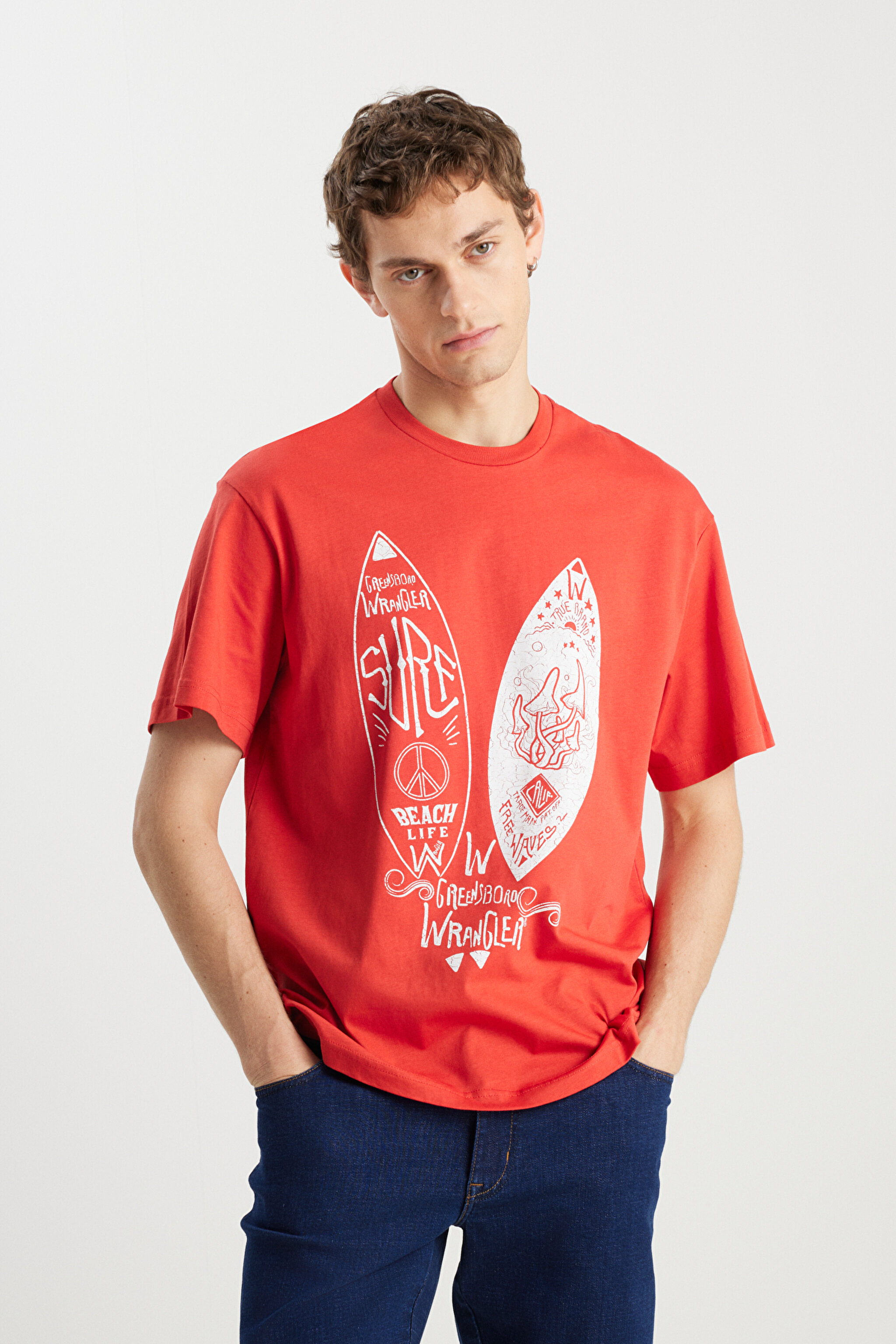 Loose Fit Rahat Kesim %100 Pamuk Bisiklet Yaka Kırmızı Tişört - Red-W231238600 (görsel 2)