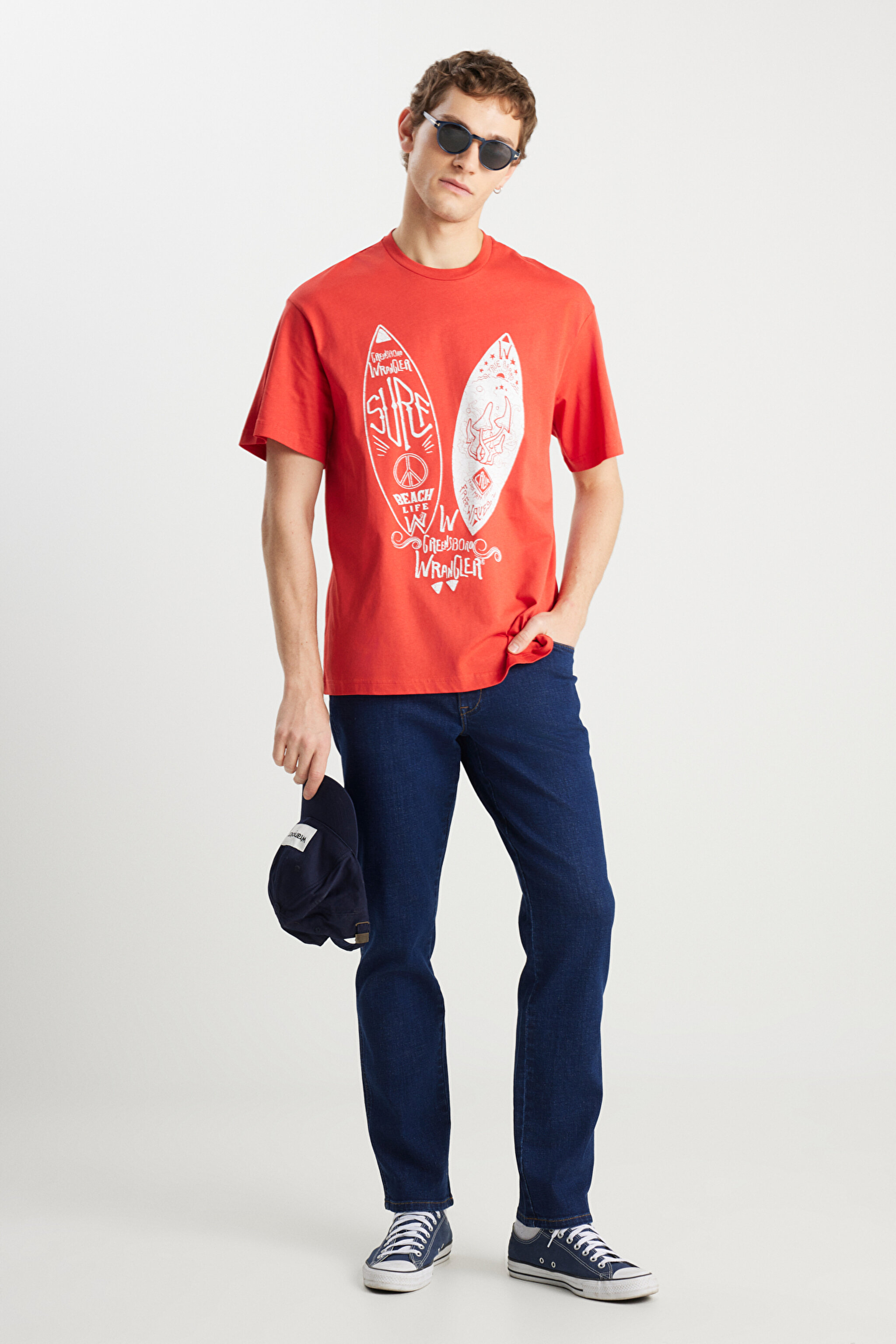 Loose Fit Rahat Kesim %100 Pamuk Bisiklet Yaka Kırmızı Tişört - Red-W231238600 (görsel 3)