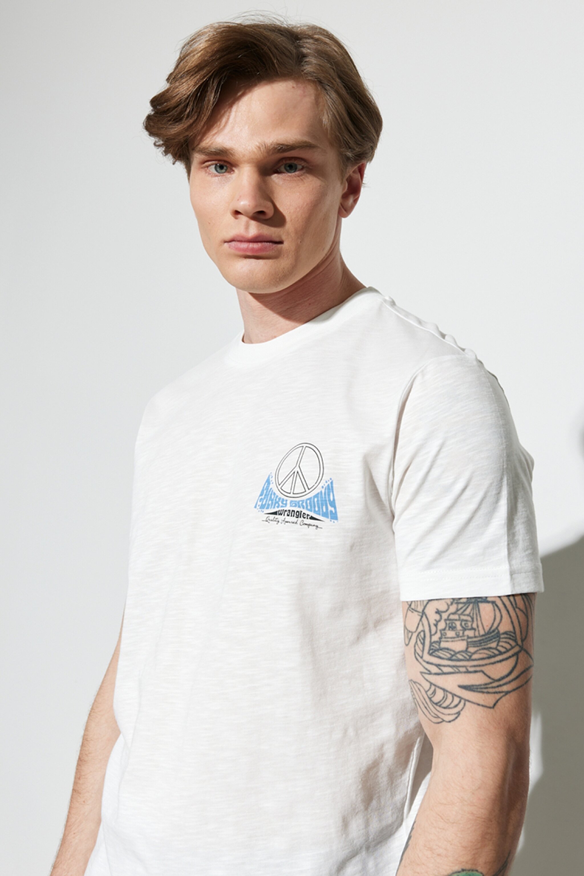 Regular Fit Normal Kesim %100 Pamuk Bisiklet Yaka Kırık Beyaz Tişört - Off White-W231241102 (görsel 4)