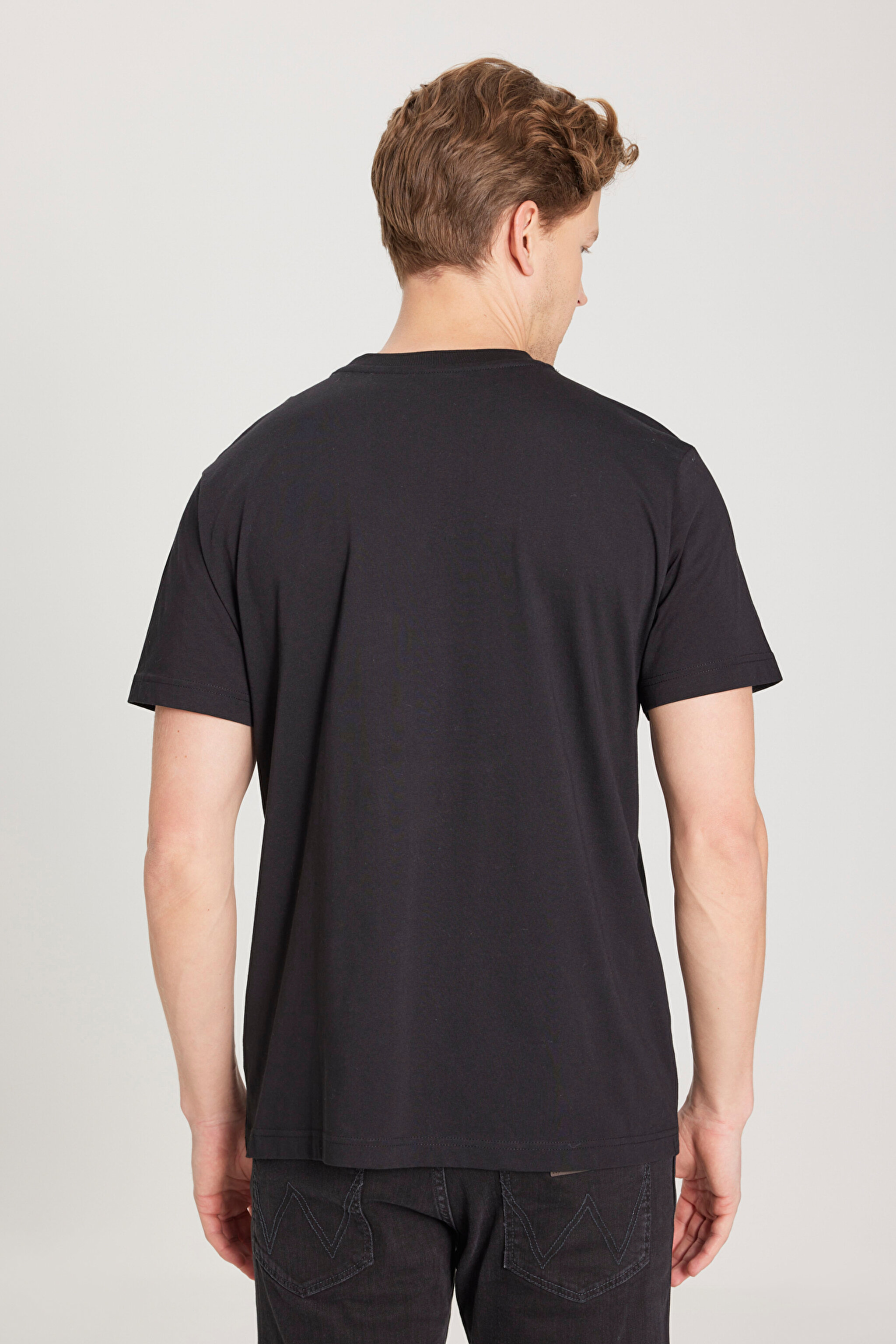 Regular Fit Normal Kesim %100 Pamuk Bisiklet Yaka Siyah Tişört - Black-W231243001 (görsel 5)