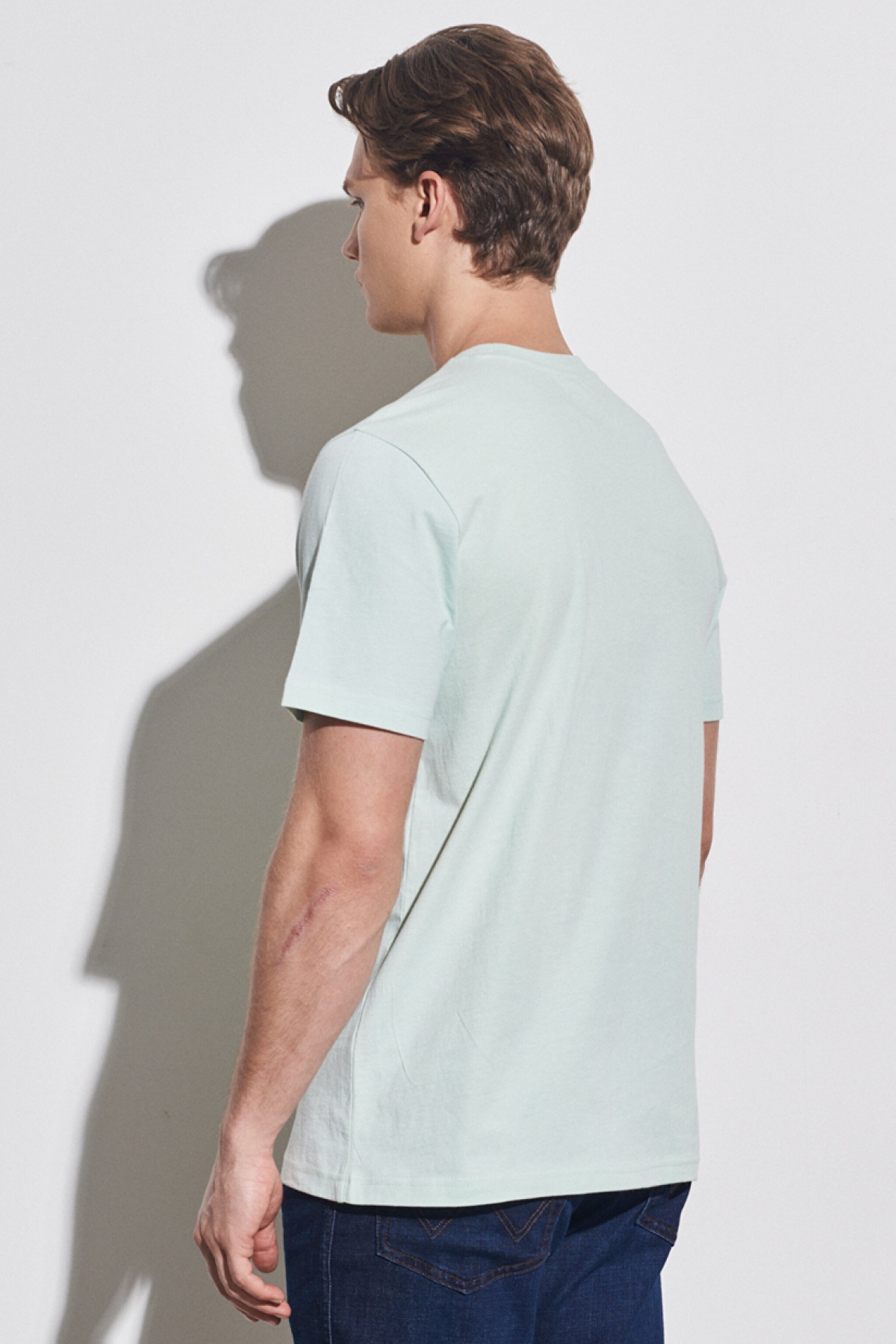 Regular Fit Normal Kesim %100 Pamuk Bisiklet Yaka Açık Mavi Tişört - Light Blue-W231243404 (görsel 6)