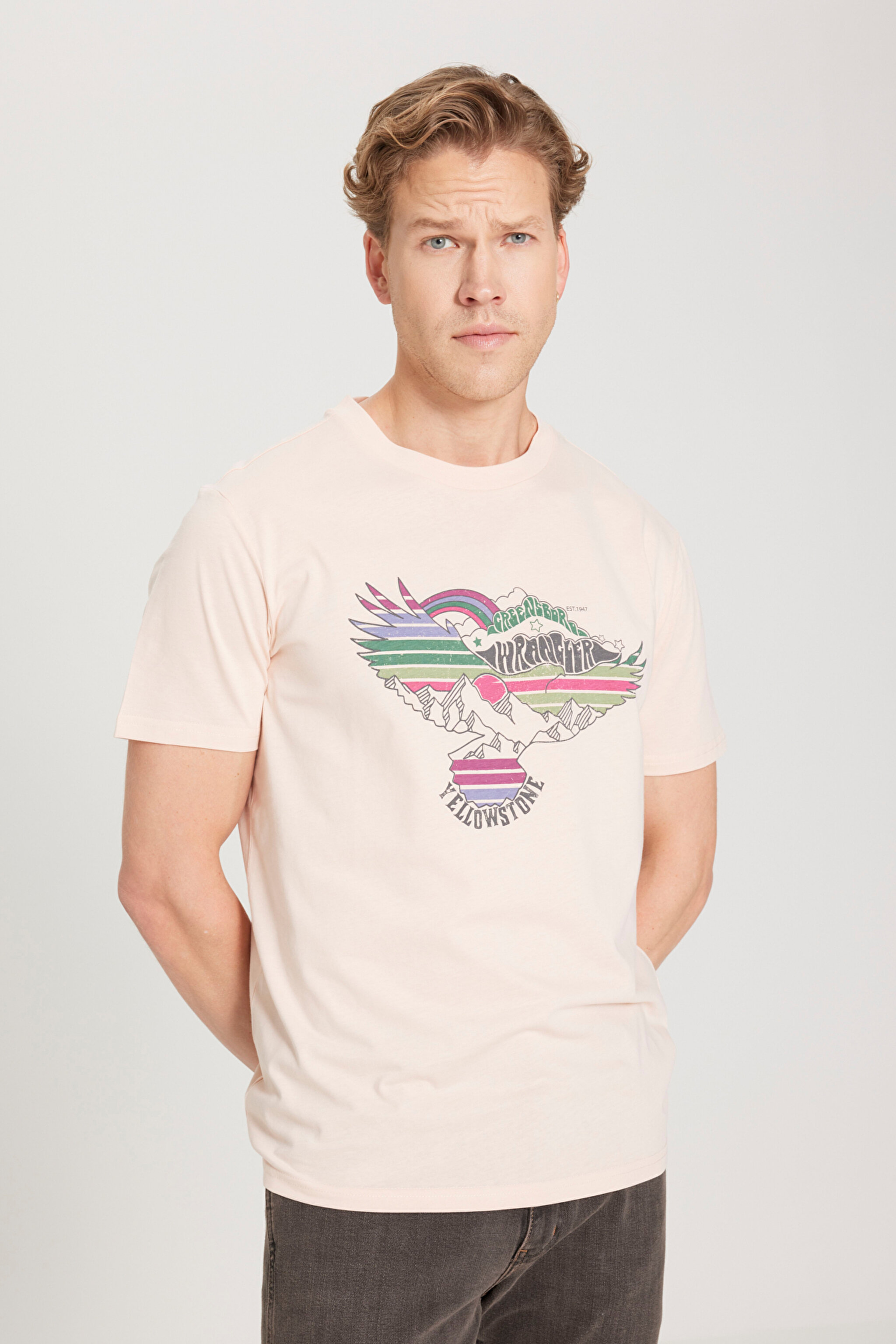 Regular Fit Normal Kesim %100 Pamuk Bisiklet Yaka Açık Pembe Tişört - Light Pink-W231243590 (görsel 2)