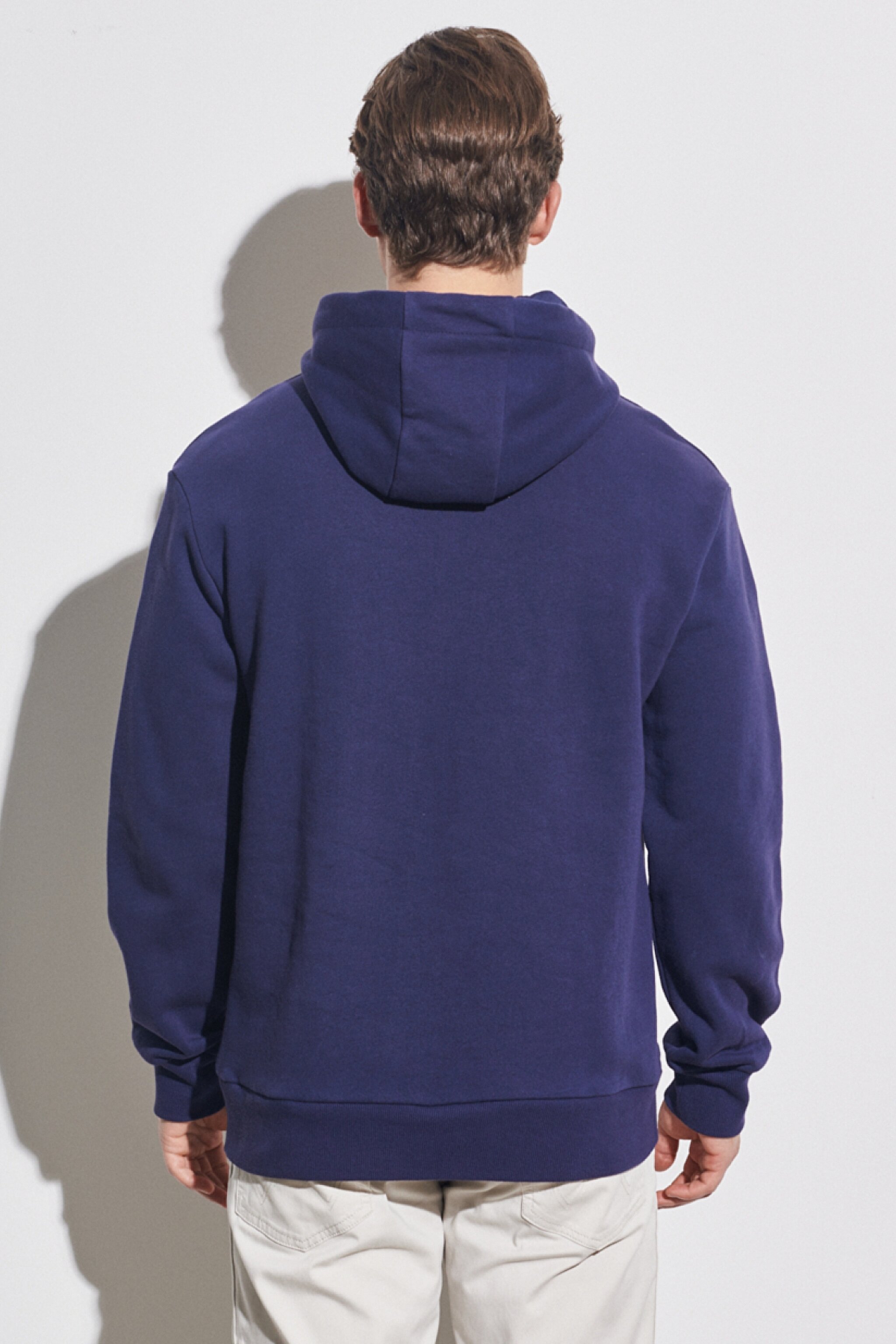 Regular Fit Normal Kesim %100 Pamuk Kapüşonlu Mavi Sweatshirt - Night Blue-W231249422 (görsel 4)