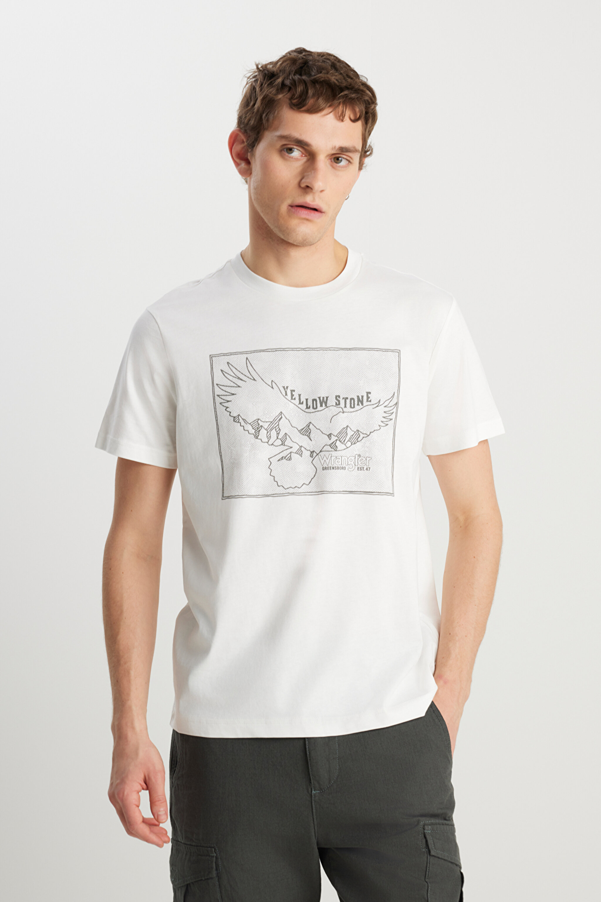 Regular Fit Normal Kesim %100 Pamuk Bisiklet Yaka Kırık Beyaz Tişört - Off White-W231251102