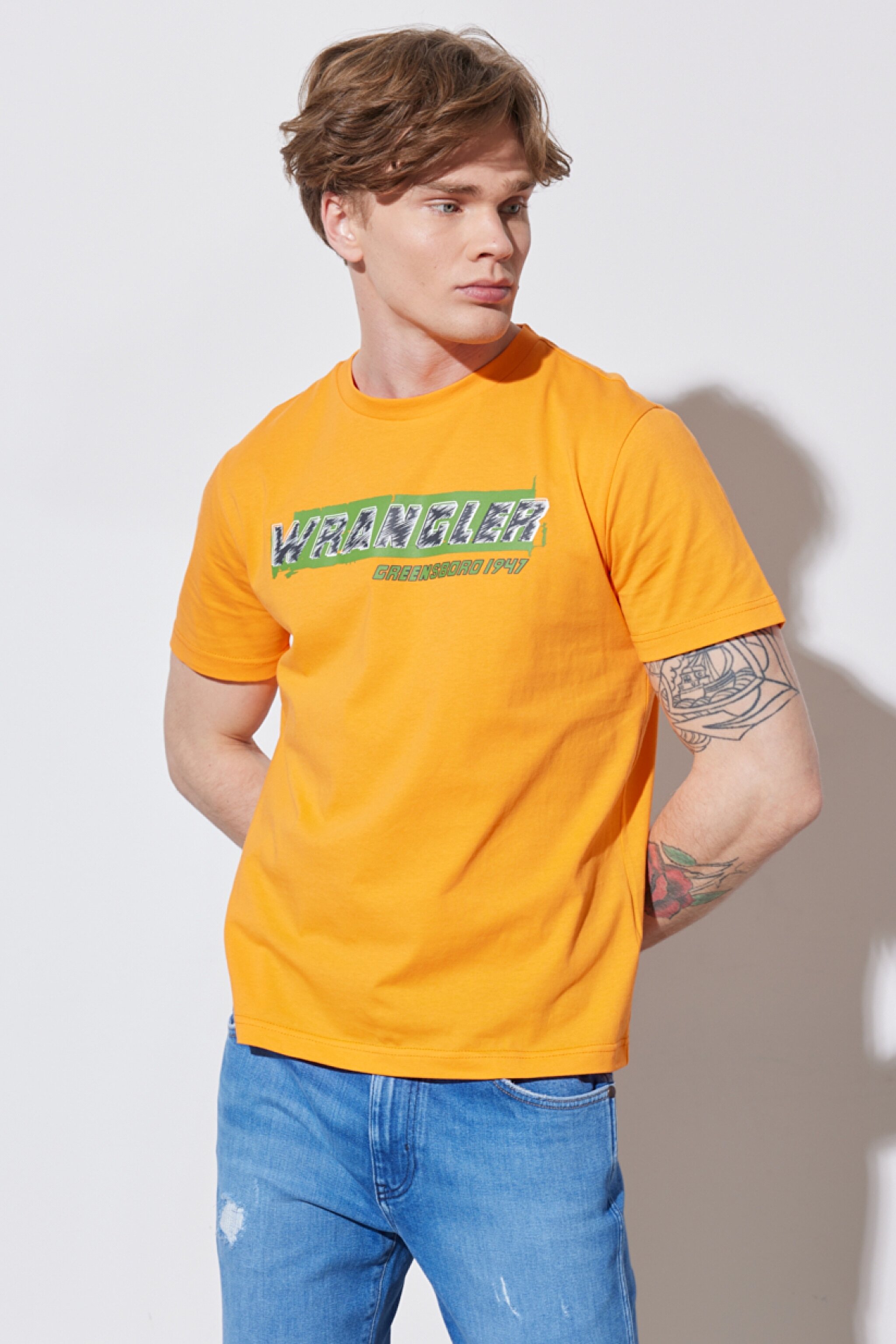 Regular Fit Normal Kesim %100 Pamuk Bisiklet Yaka Turuncu Tişört - Orange-W231257700