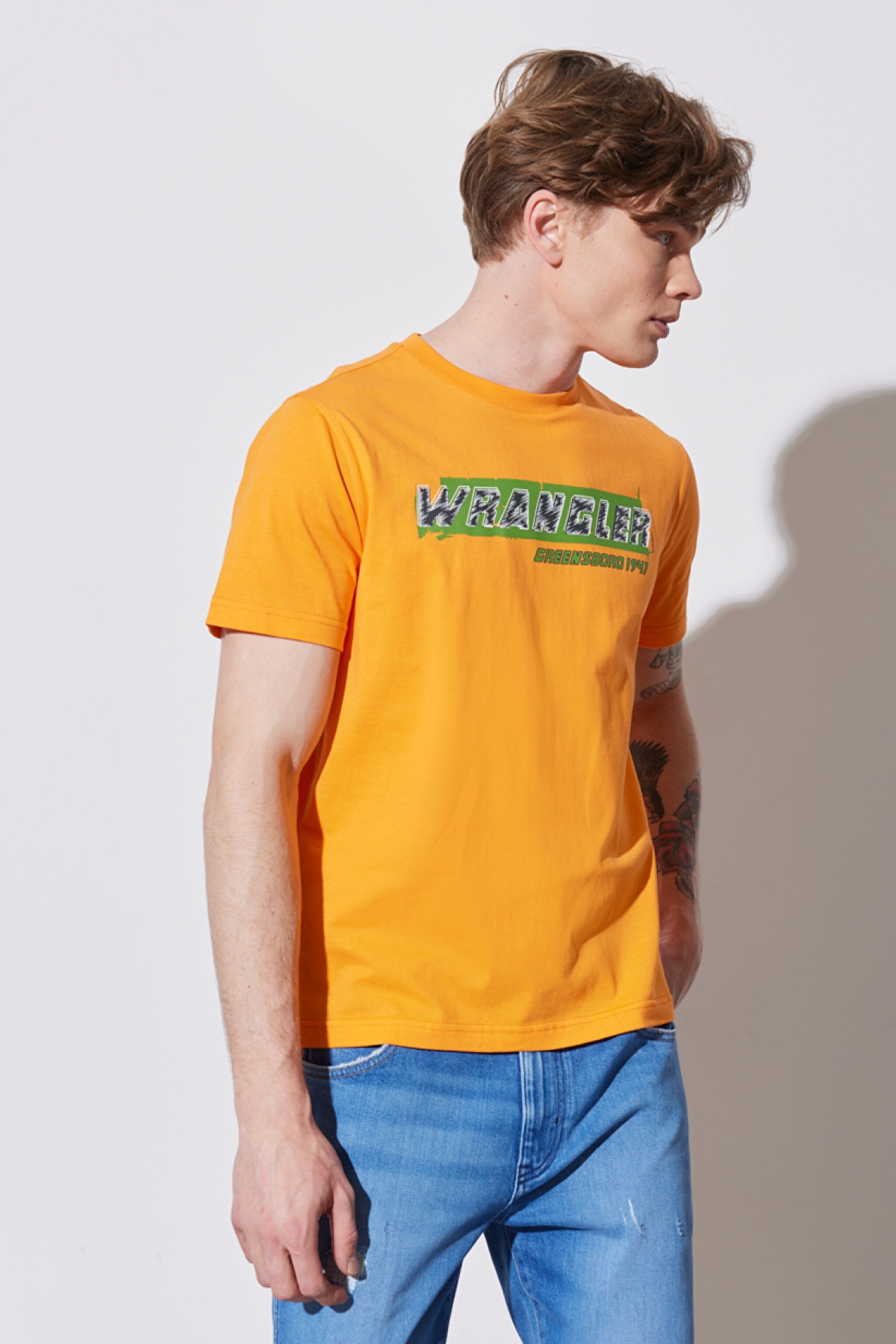 Regular Fit Normal Kesim %100 Pamuk Bisiklet Yaka Turuncu Tişört - Orange-W231257700 (görsel 3)