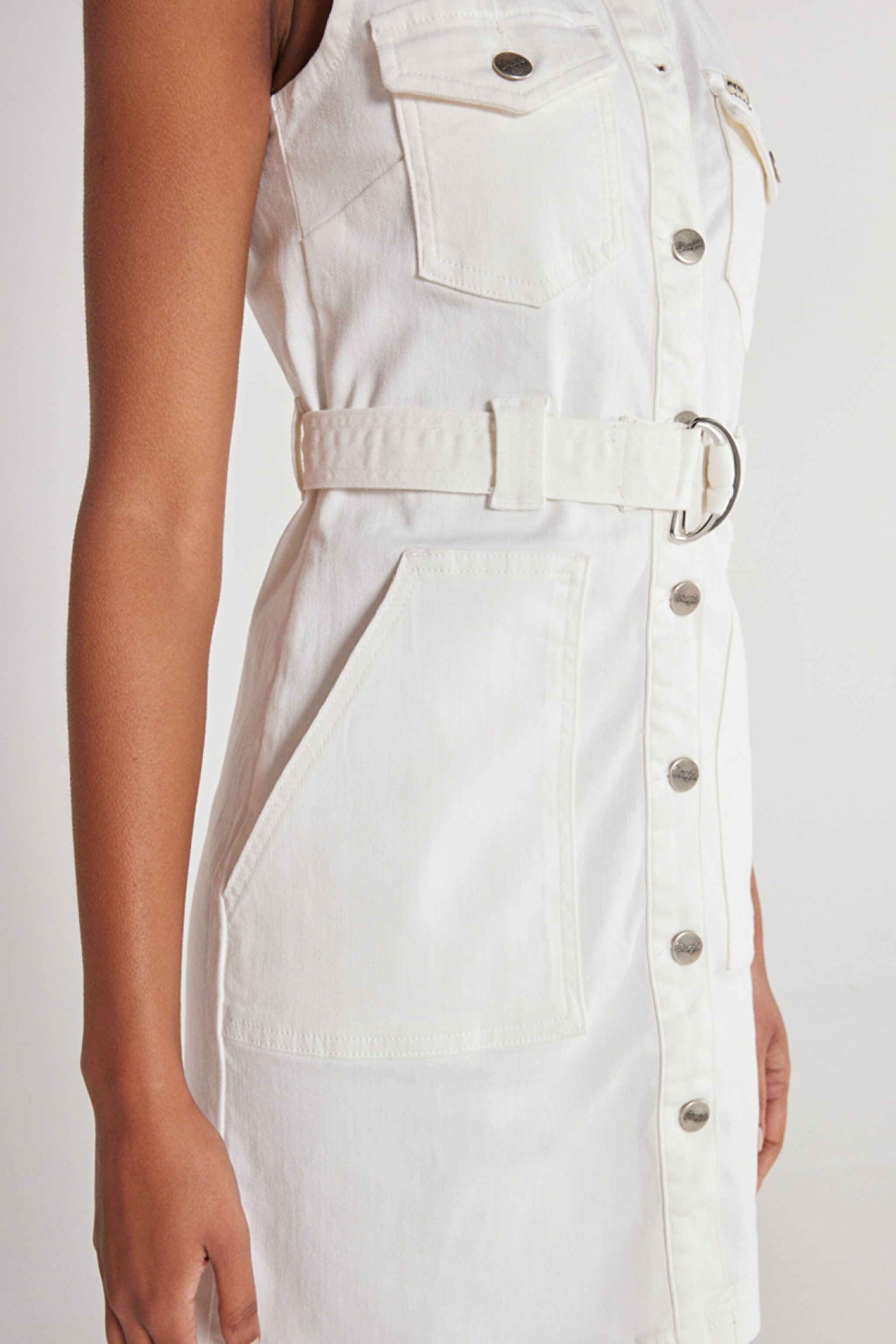 Regular Fit Normal Kesim Kolsuz Beyaz Jean Kot Elbise - Off White-W231290102 (görsel 7)