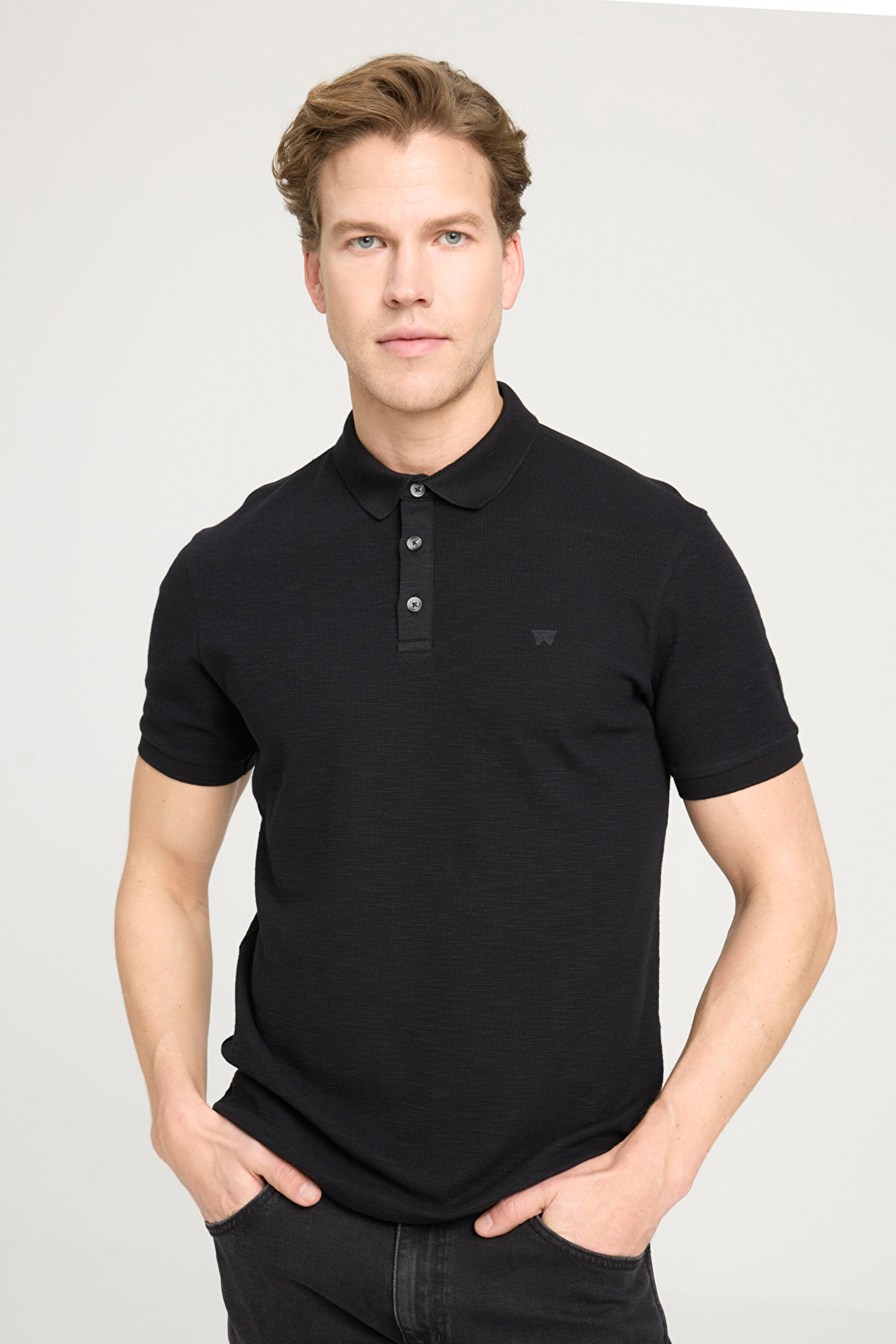 Regular Fit Normal Kesim %100 Pamuk Polo Yaka Siyah Tişört