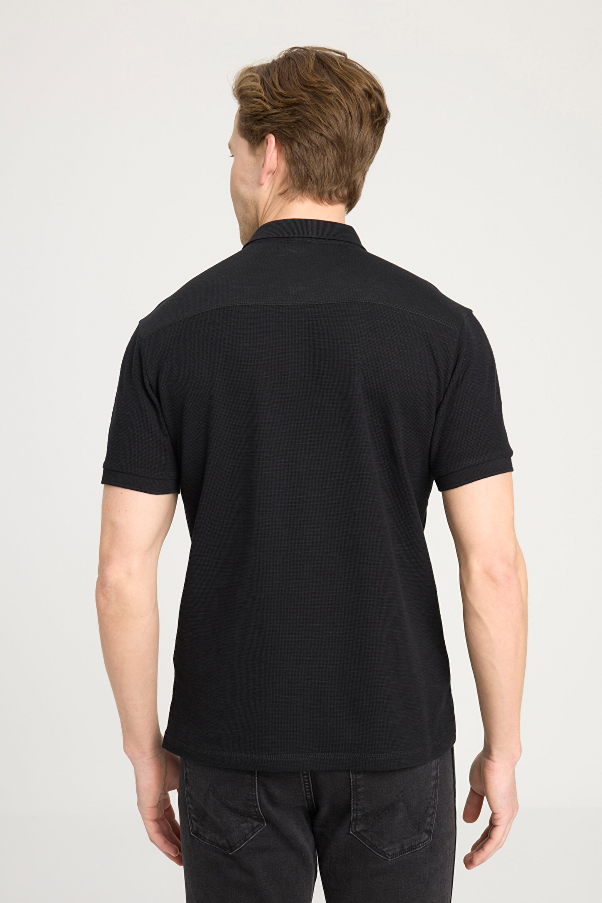 Regular Fit Normal Kesim %100 Pamuk Polo Yaka Siyah Tişört - Black-W231325001 (görsel 5)