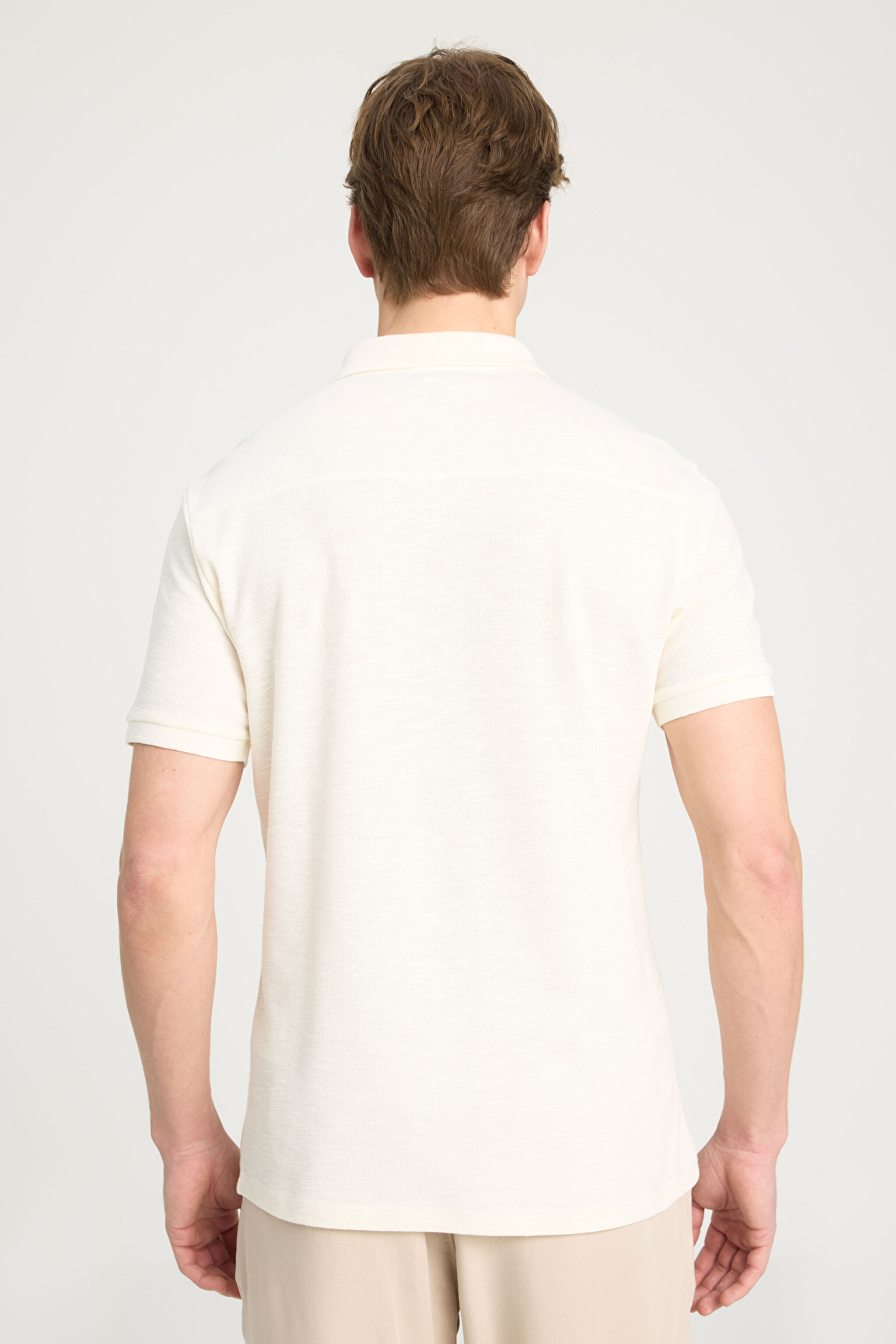 Regular Fit Normal Kesim %100 Pamuk Polo Yaka Ekru Tişört - Ecru-W231325104 (görsel 5)