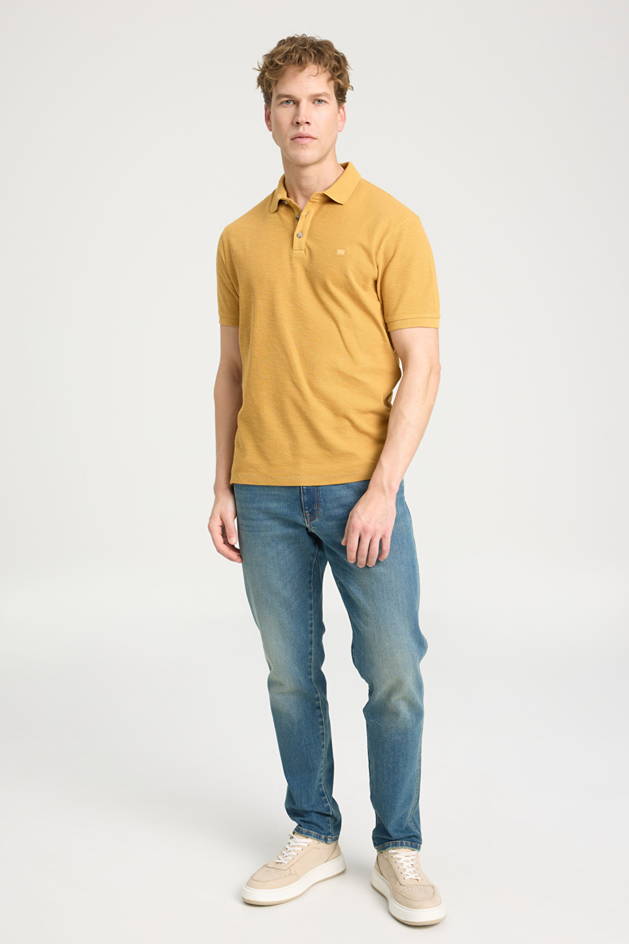 Regular Fit Normal Kesim %100 Pamuk Polo Yaka Hardal Tişört - Mustard-W231325210 (görsel 3)