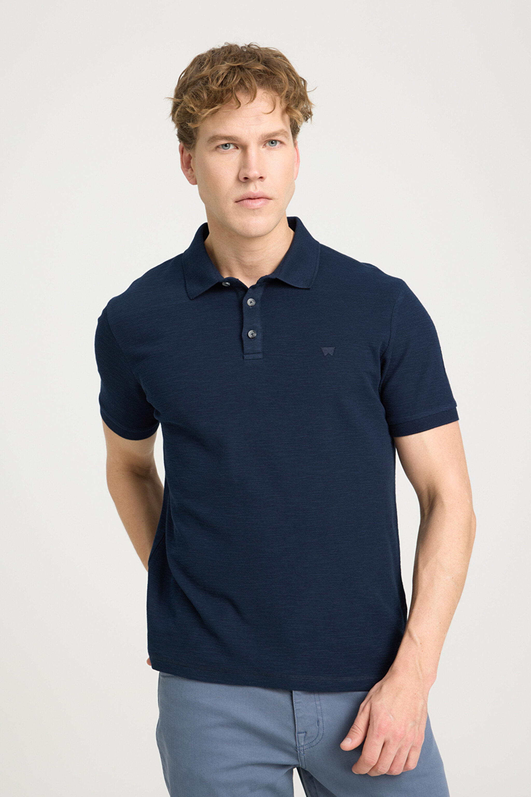 Regular Fit Normal Kesim %100 Pamuk Polo Yaka Lacivert Tişört - Navy-W231325410 (görsel 2)