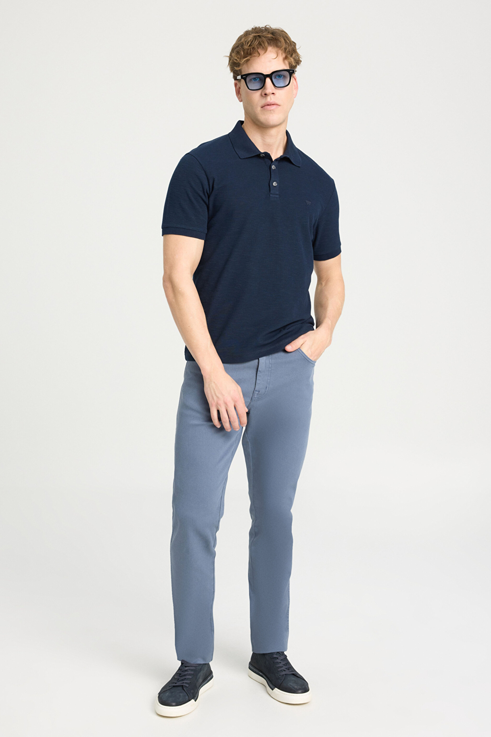 Regular Fit Normal Kesim %100 Pamuk Polo Yaka Lacivert Tişört - Navy-W231325410 (görsel 3)