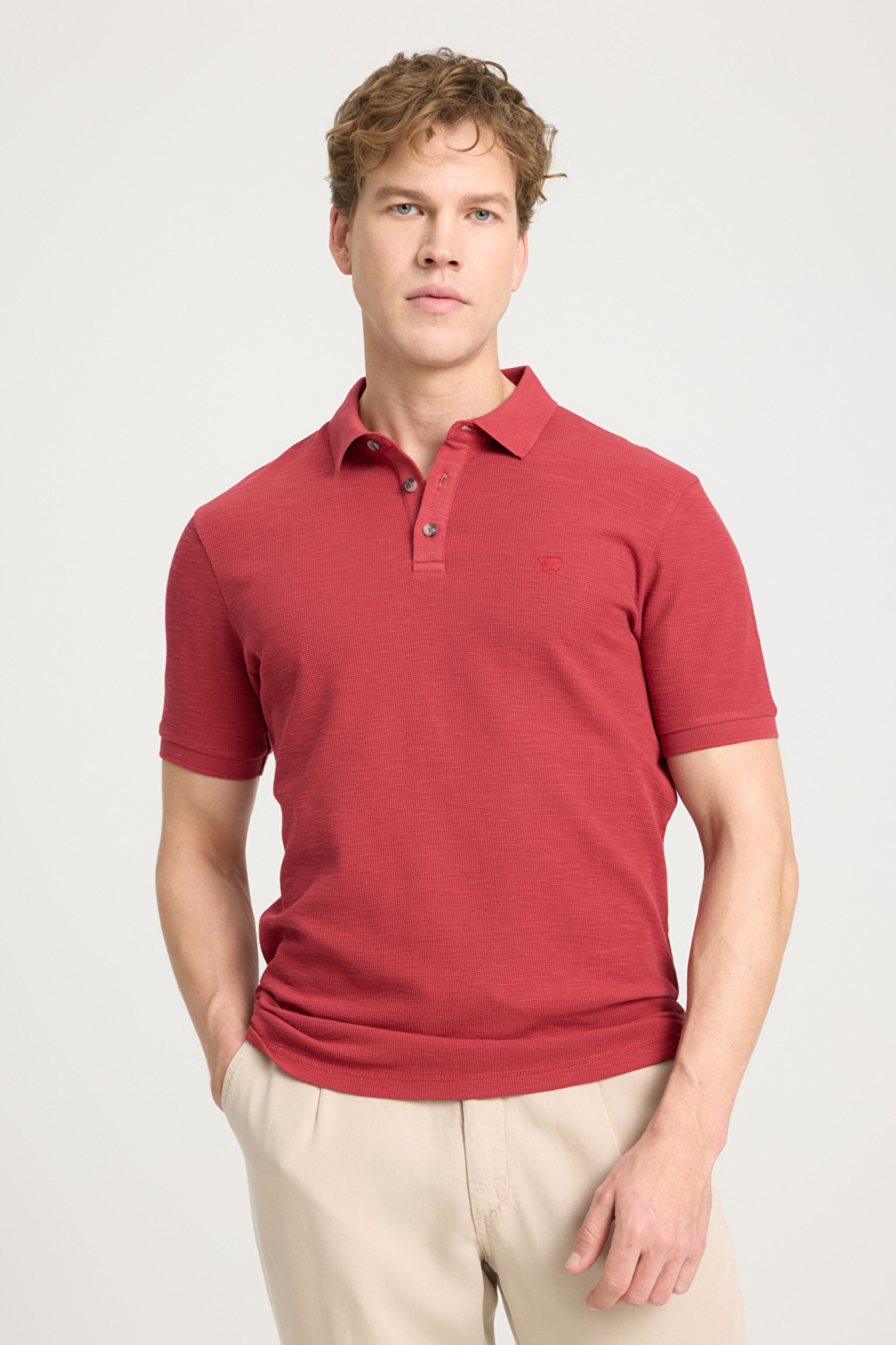 Regular Fit Normal Kesim %100 Pamuk Polo Yaka Kırmızı Tişört
