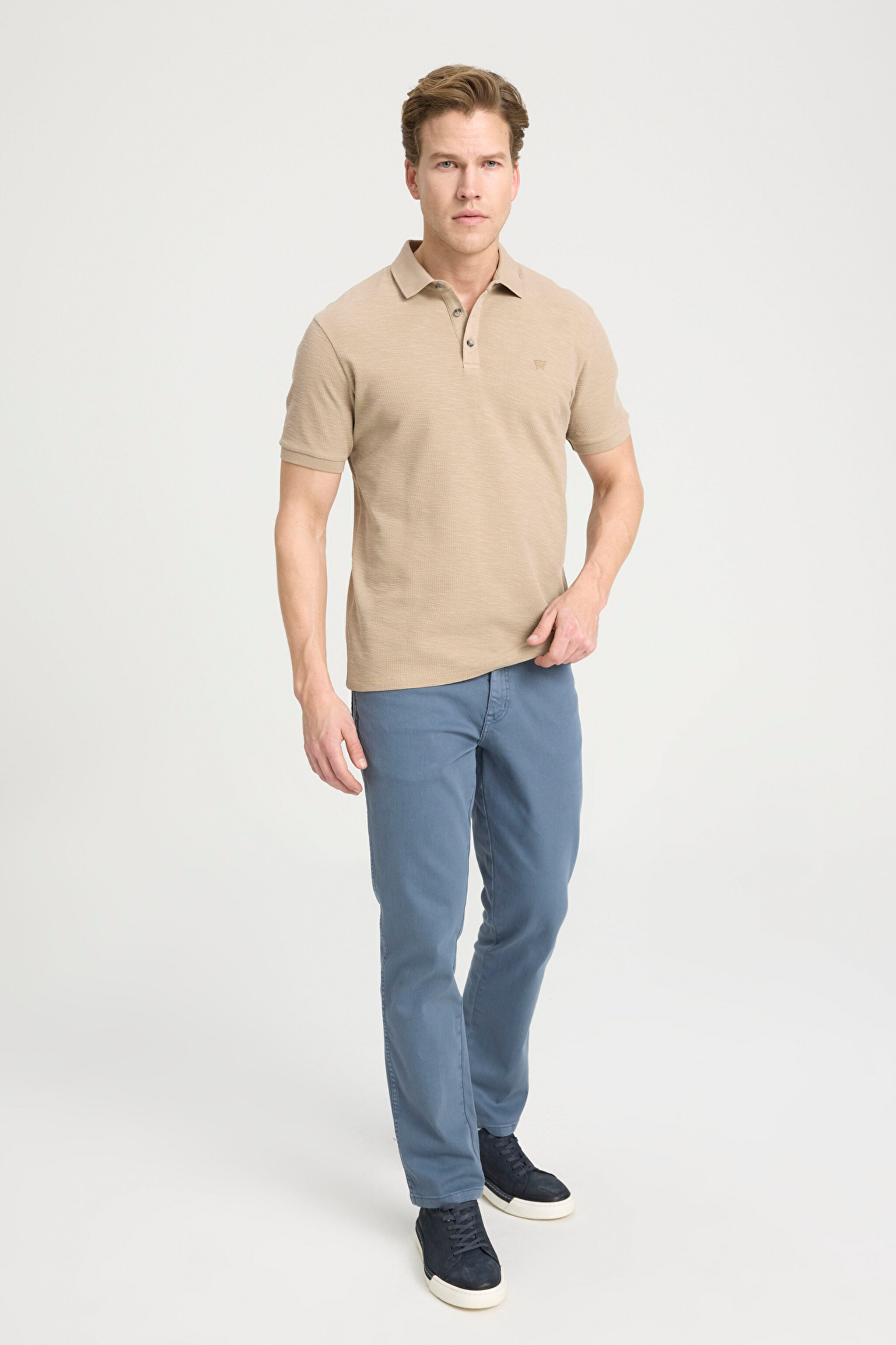 Regular Fit Normal Kesim %100 Pamuk Polo Yaka Bej Tişört - Beige-W231325614 (görsel 3)