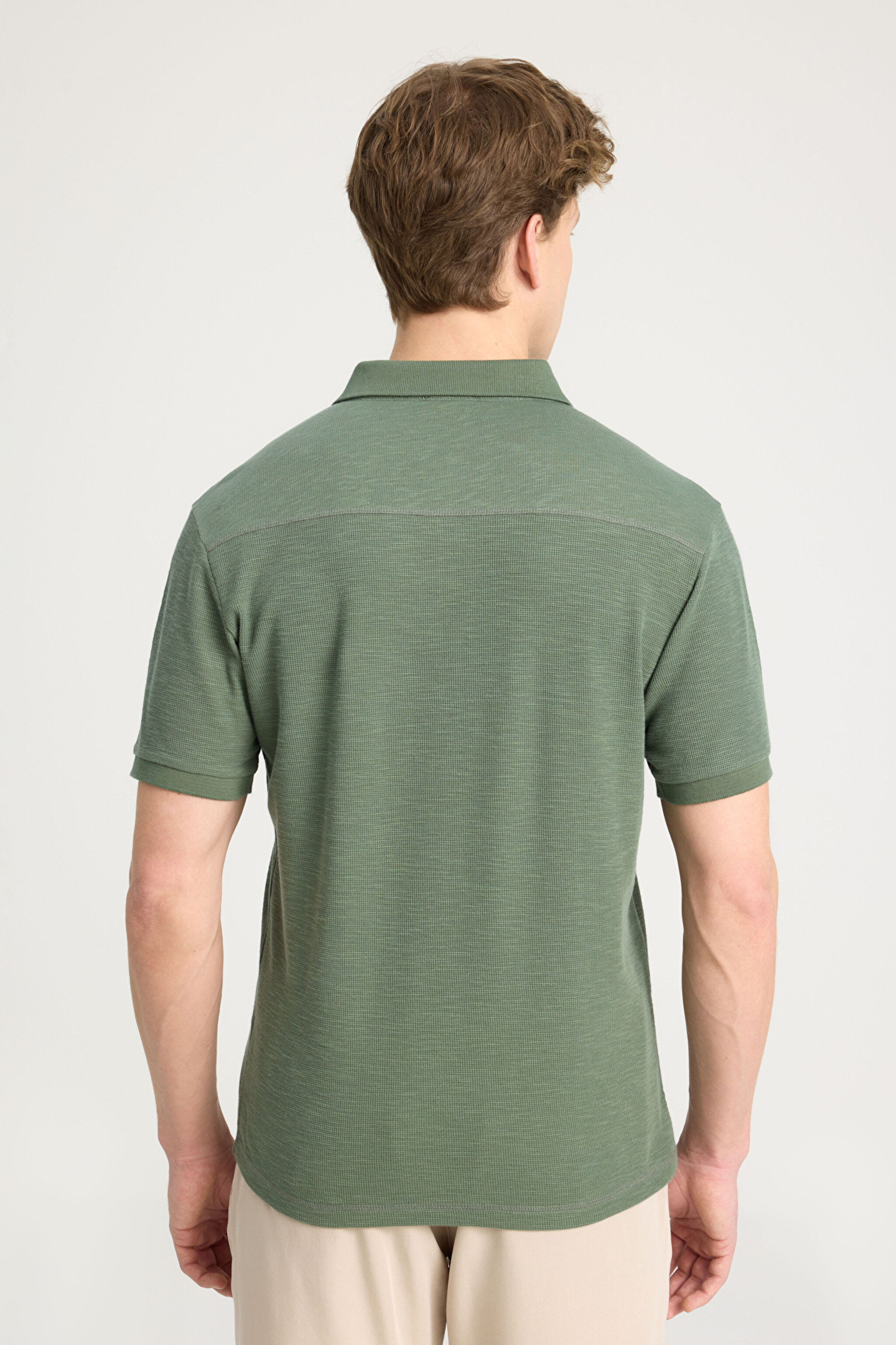 Regular Fit Normal Kesim %100 Pamuk Polo Yaka Haki Tişört - Khaki-W231325801 (görsel 5)