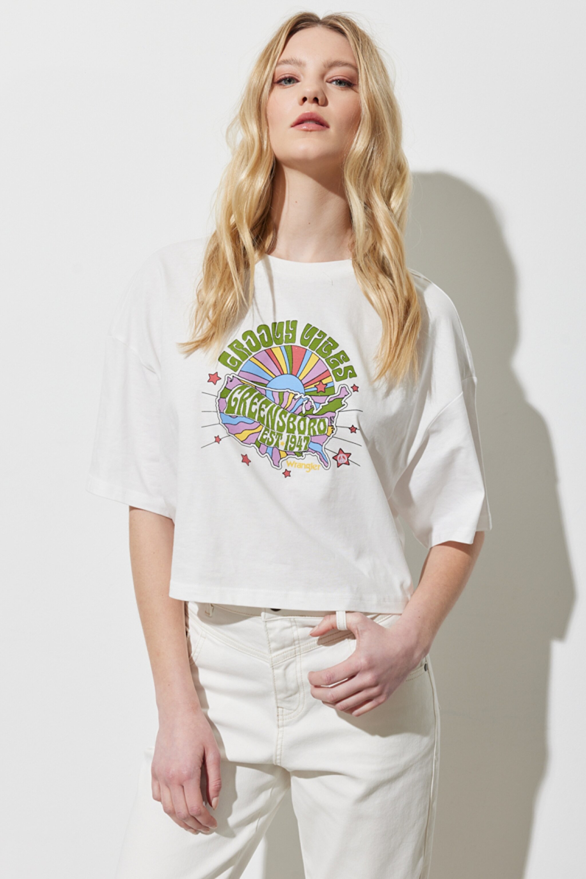 Regular Fit %100 Pamuk Bisiklet Yaka Kırık Beyaz Crop Tişört