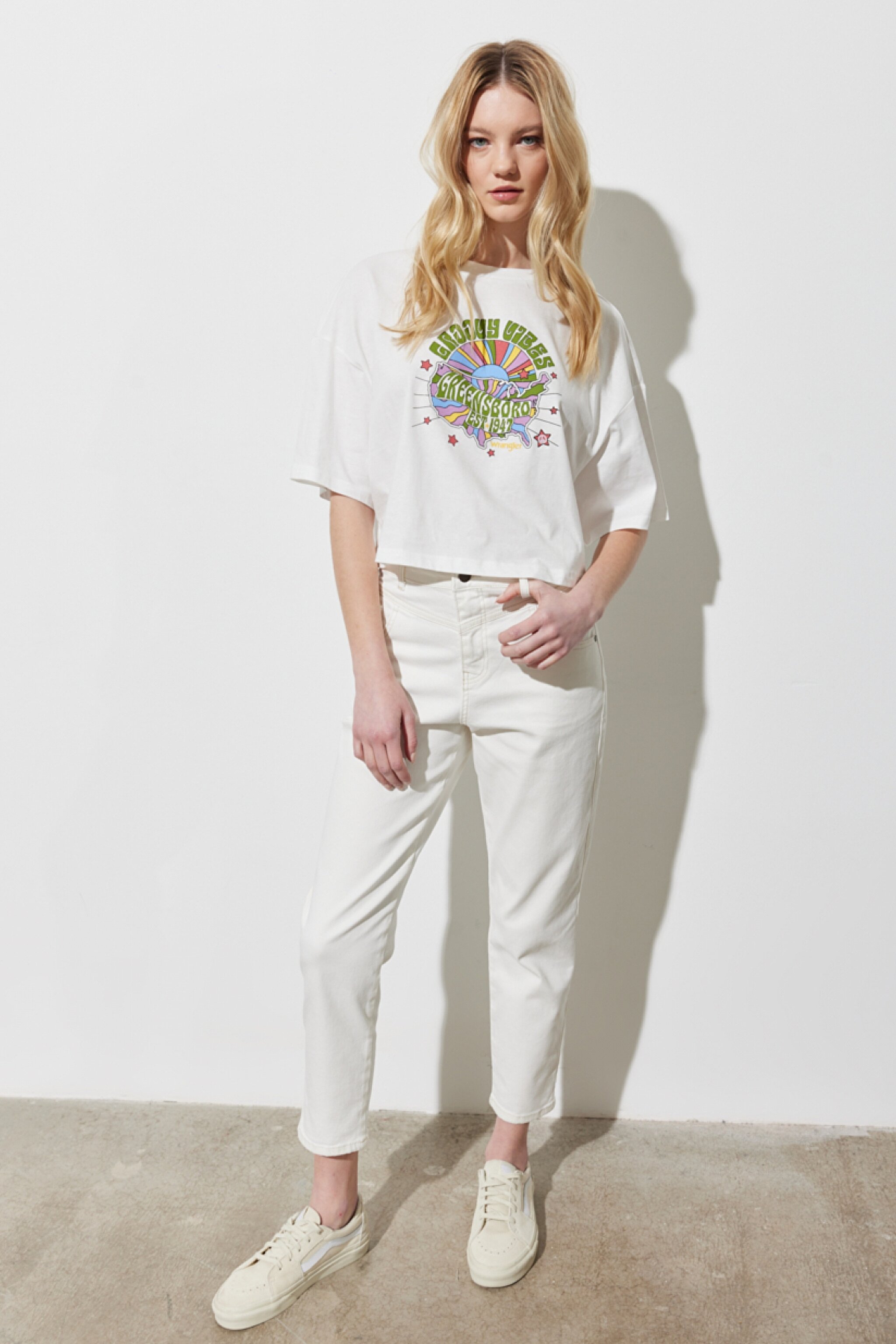 Regular Fit %100 Pamuk Bisiklet Yaka Kırık Beyaz Crop Tişört - Off White-W231328102 (görsel 3)