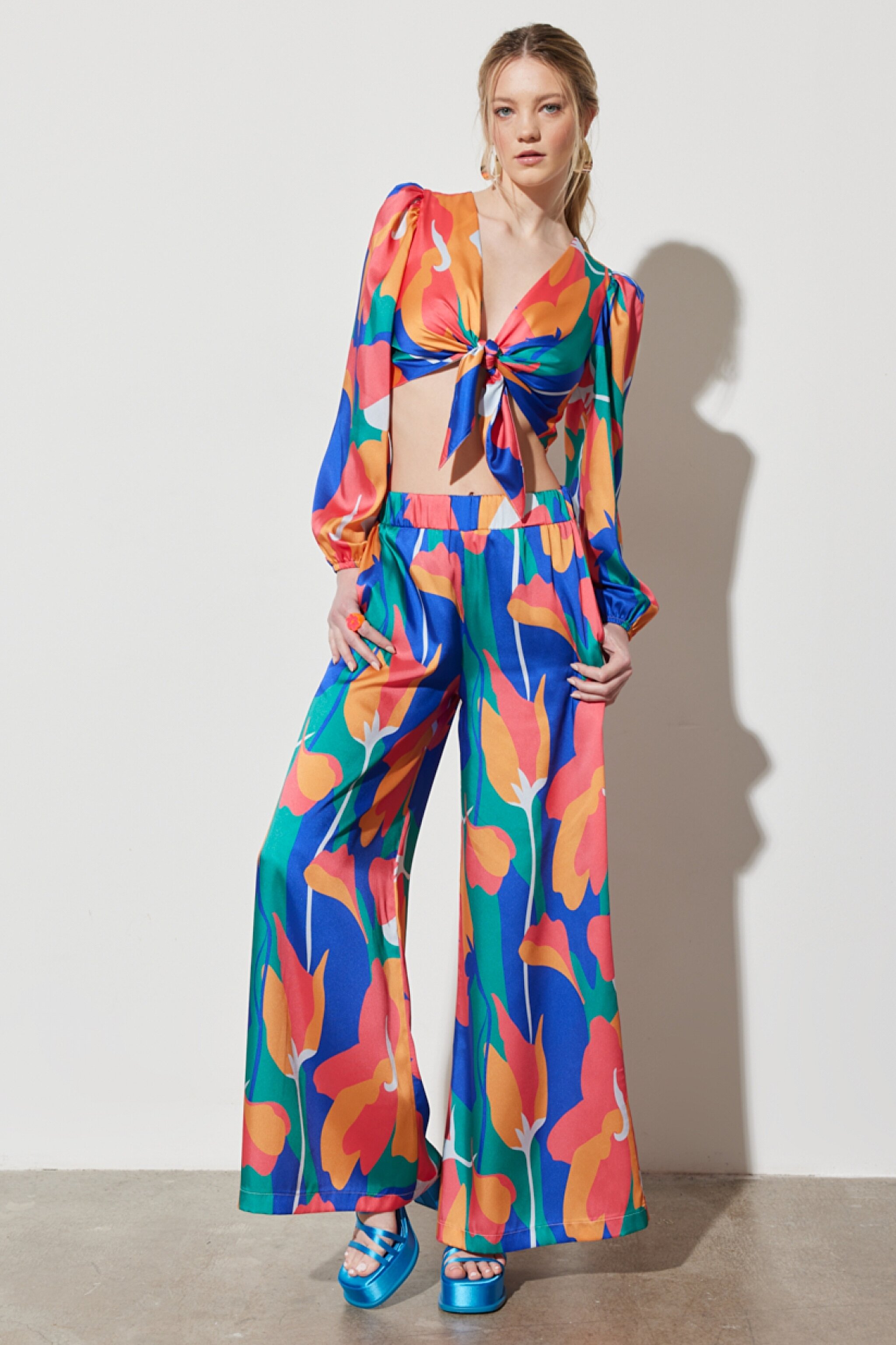 Flare Regular Fit Yüksel Bel İspanyol Paça Desenli Pantolon - Multi-W231591900 (görsel 4)