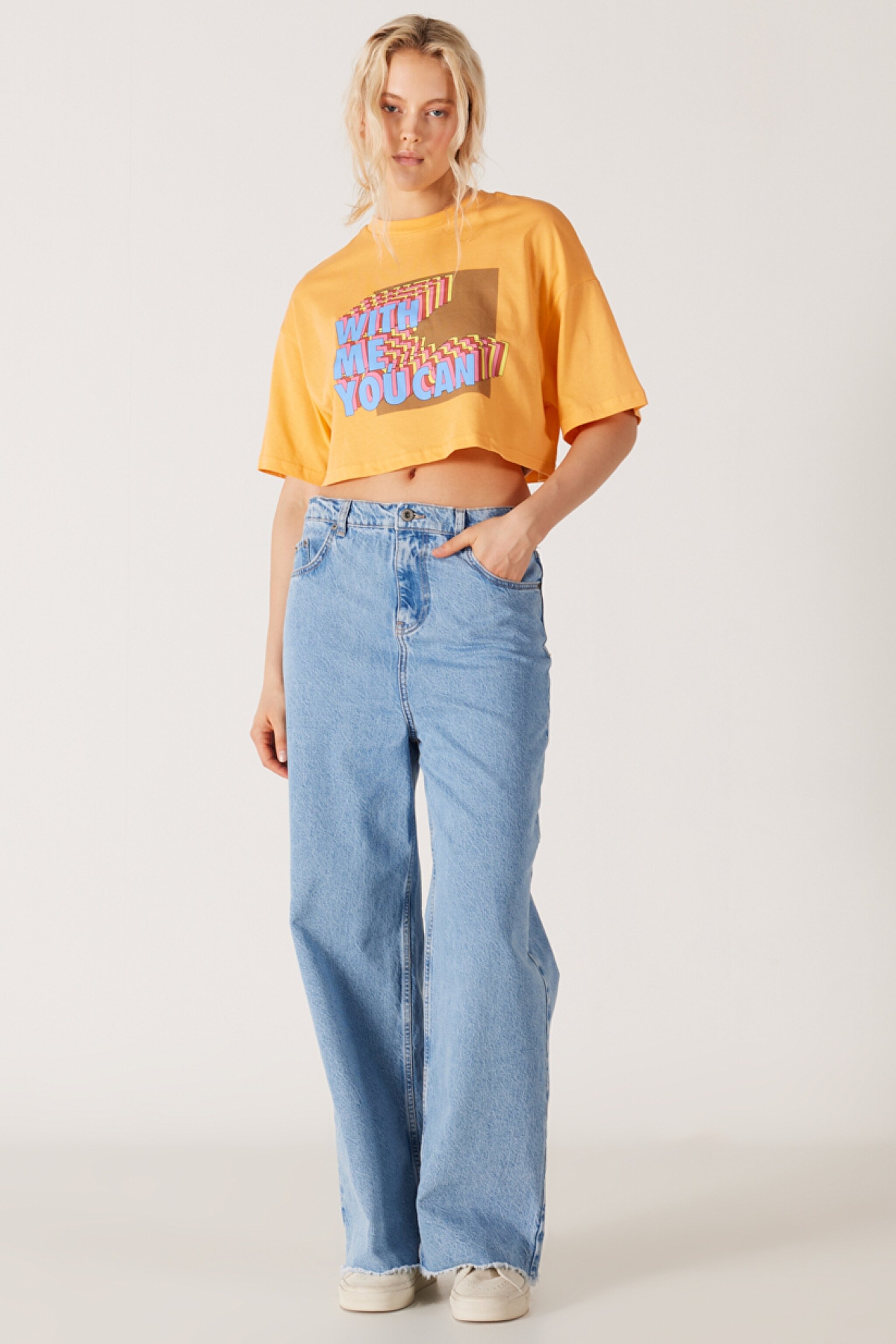 Wide Leg Fit Normal Bel Geniş Paça Açık Mavi Jean Kot Pantolon - Light Blue-W231629404 (görsel 2)