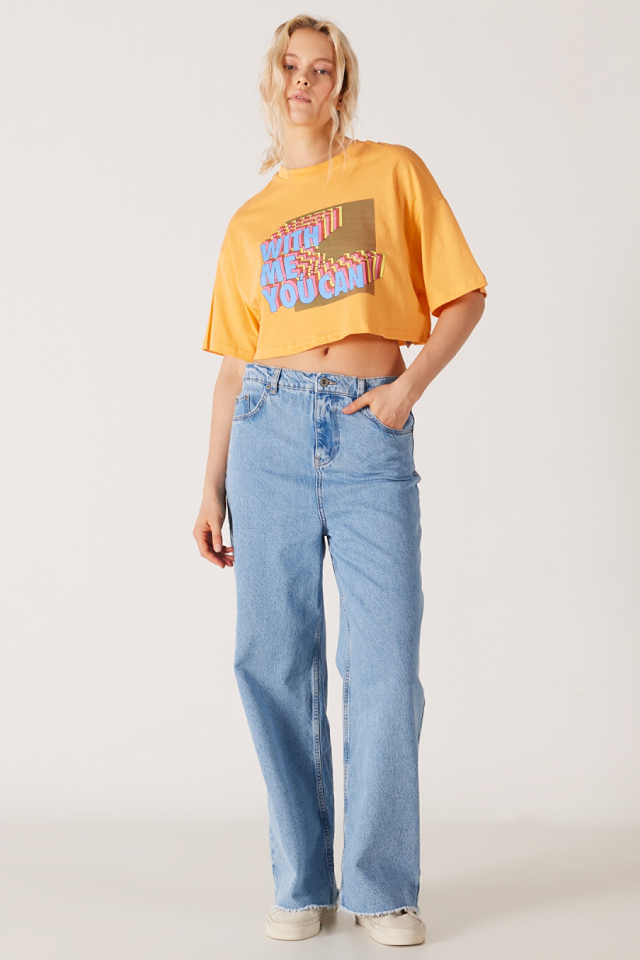 Wide Leg Fit Normal Bel Geniş Paça Açık Mavi Jean Kot Pantolon - Light Blue-W231629404 (görsel 3)