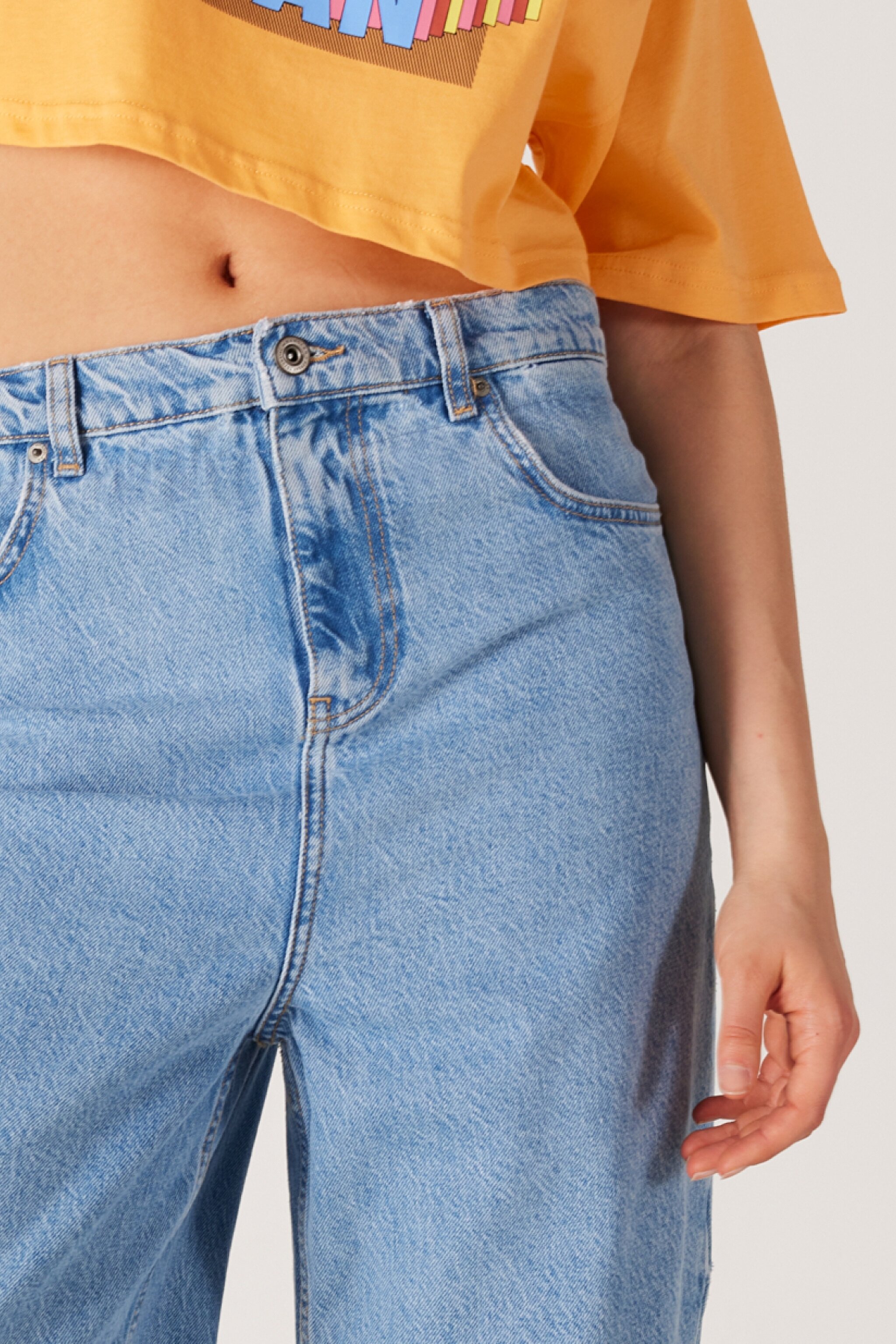 Wide Leg Fit Normal Bel Geniş Paça Açık Mavi Jean Kot Pantolon - Light Blue-W231629404 (görsel 5)
