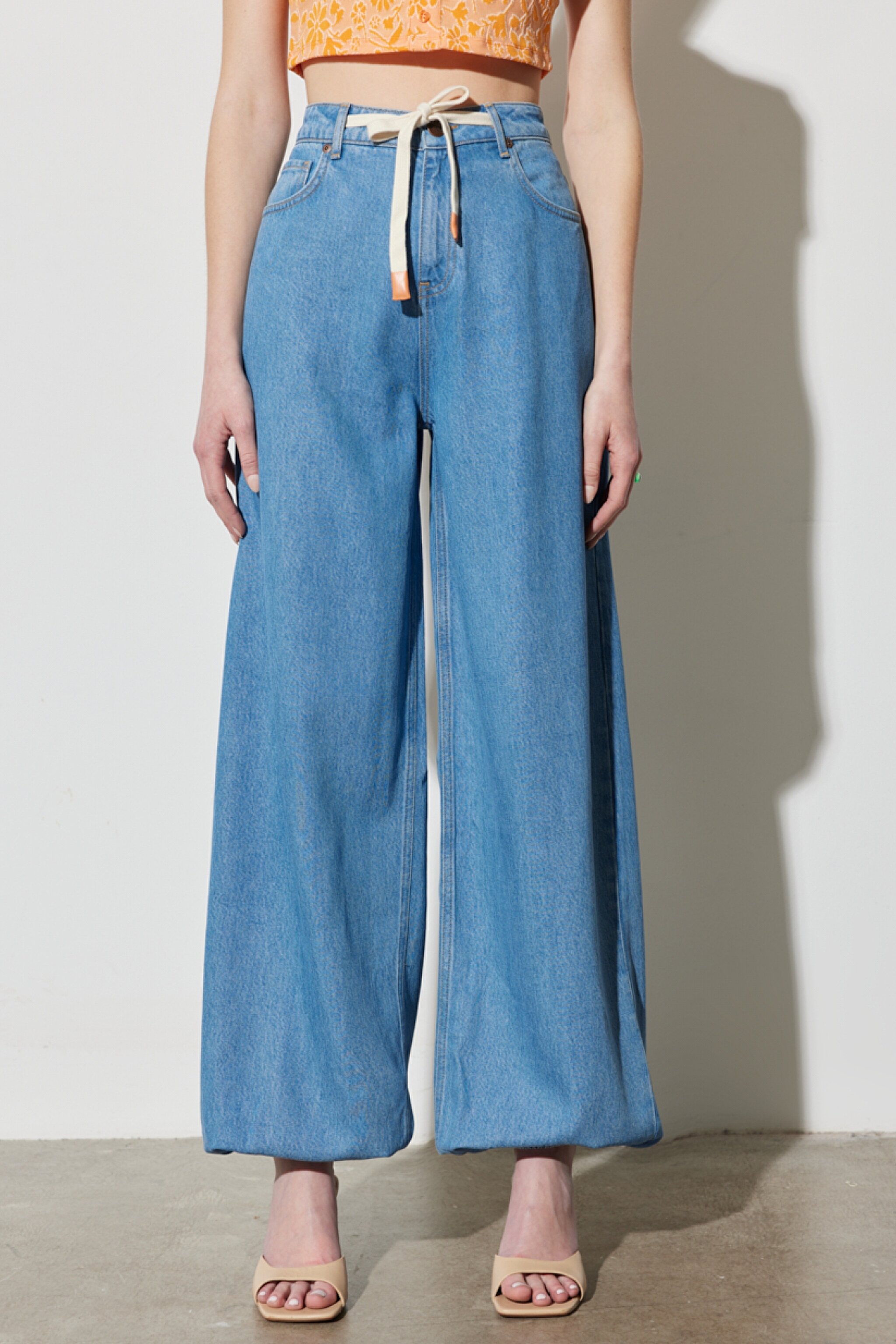 Loose Fit Rahat Kesim Normal Bel Lastikli Geniş Paça Jean Jogger Pantolon - Light Blue-W231632404 (görsel 2)
