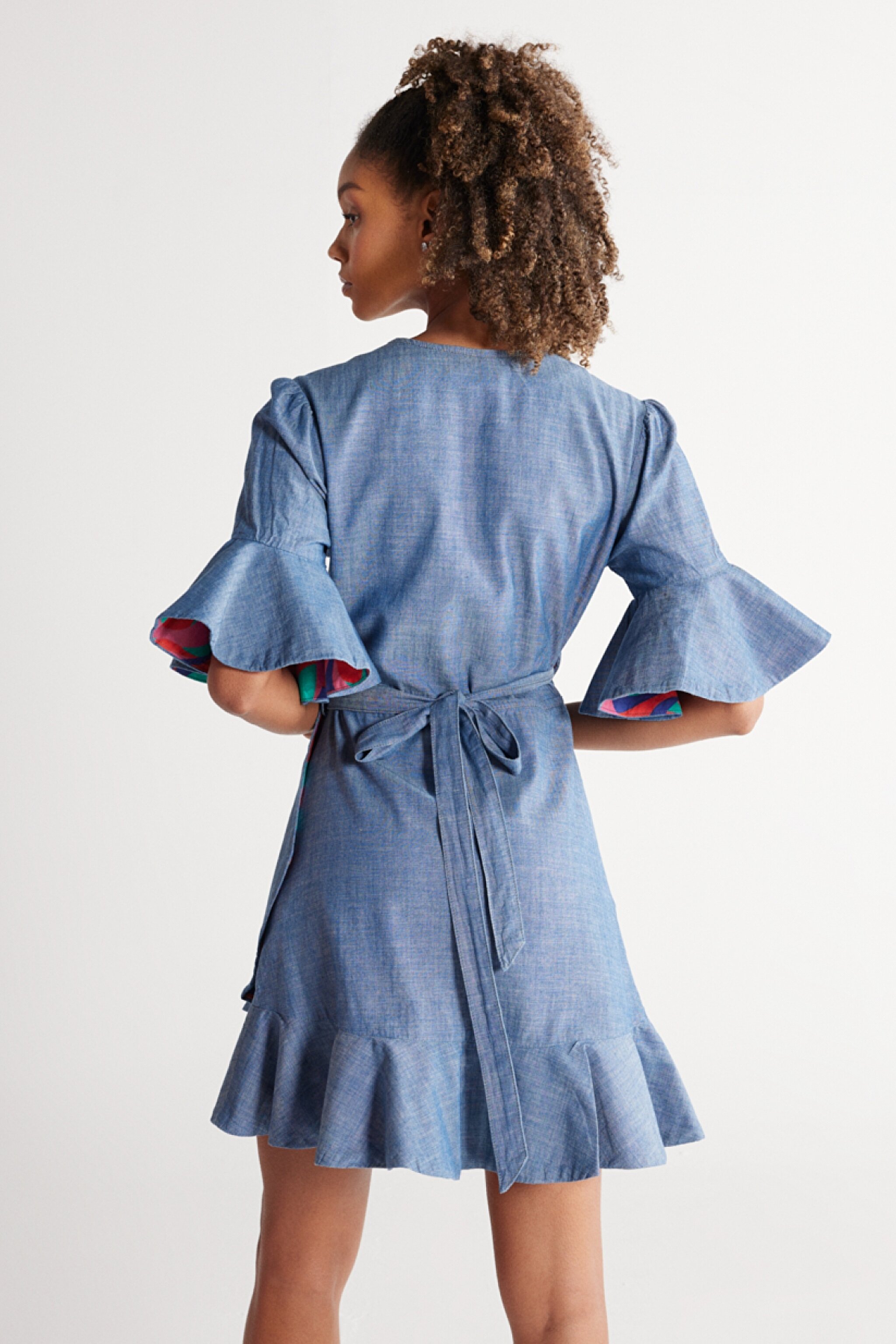 Regular Fit Normal Kesim %100 Pamuk V Yaka Jean Kot Kısa Elbise - Light Blue-W231637404 (görsel 8)
