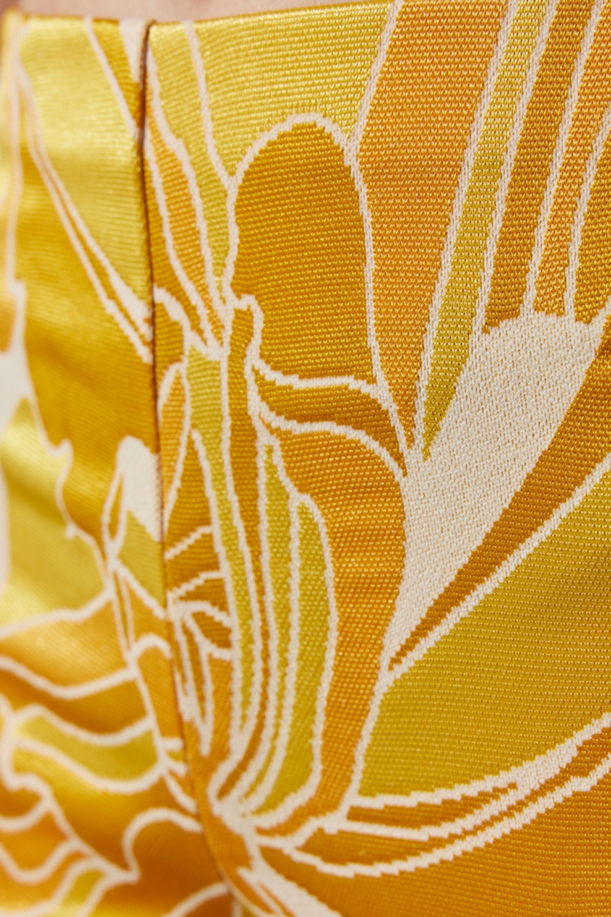 Flare Fit Yüksek Bel İspanyol Paça Desenli Sarı Esnek Pantolon - Yellow-W231665200 (görsel 4)