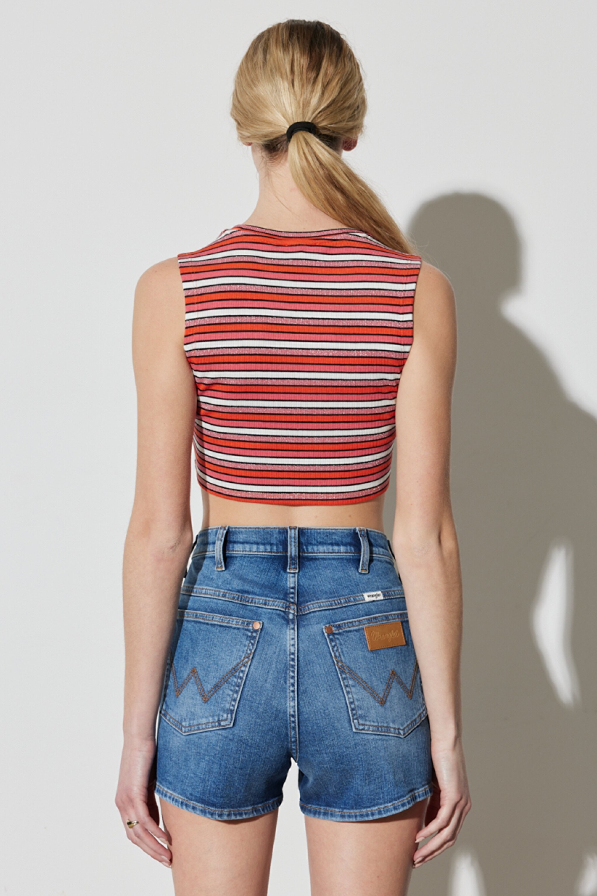 Regular Fit Normal Kesim Bisiklet Yaka Kolsuz Çizgili Crop Bluz - Multi-W231676900 (görsel 6)