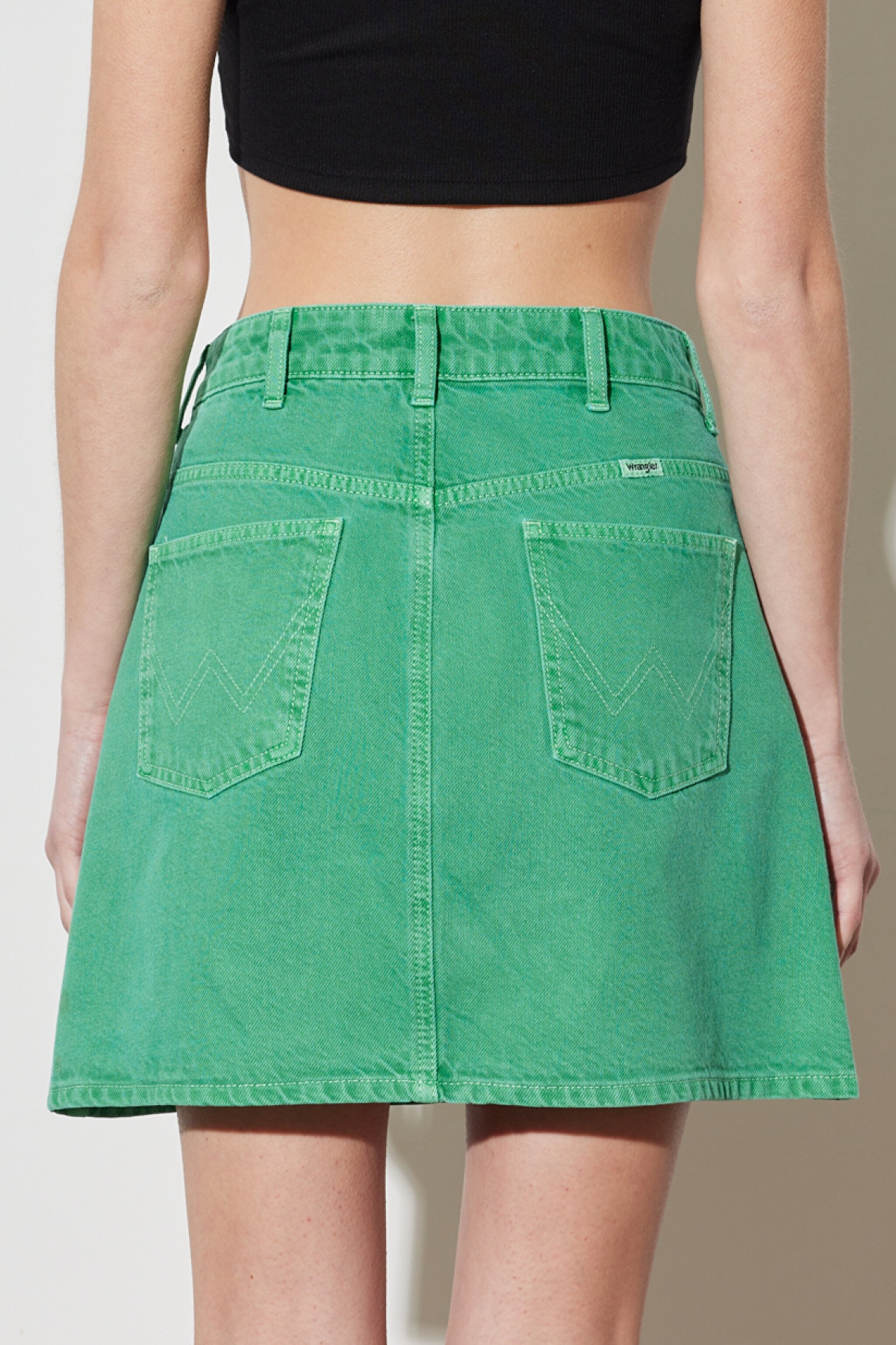 Regular Fit Normal Kesim %100 Pamuk Yüksek Bel Açık Yeşil Etek - Bright Green-W231769G25 (görsel 7)