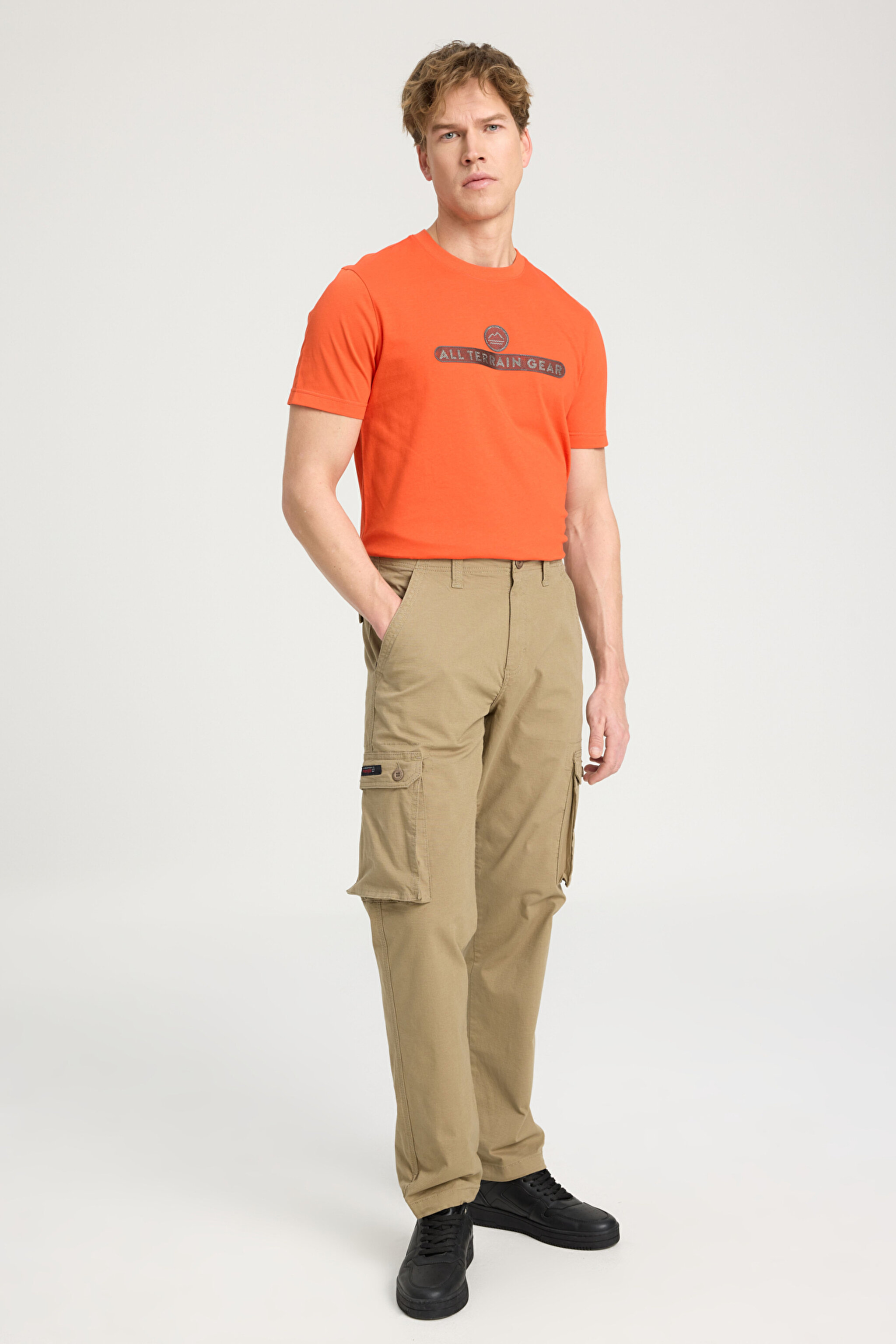 Regular Fit Normal Kesim Normal Bel Düz Paça Haki Kargo Pantolon - Khaki-W231802801