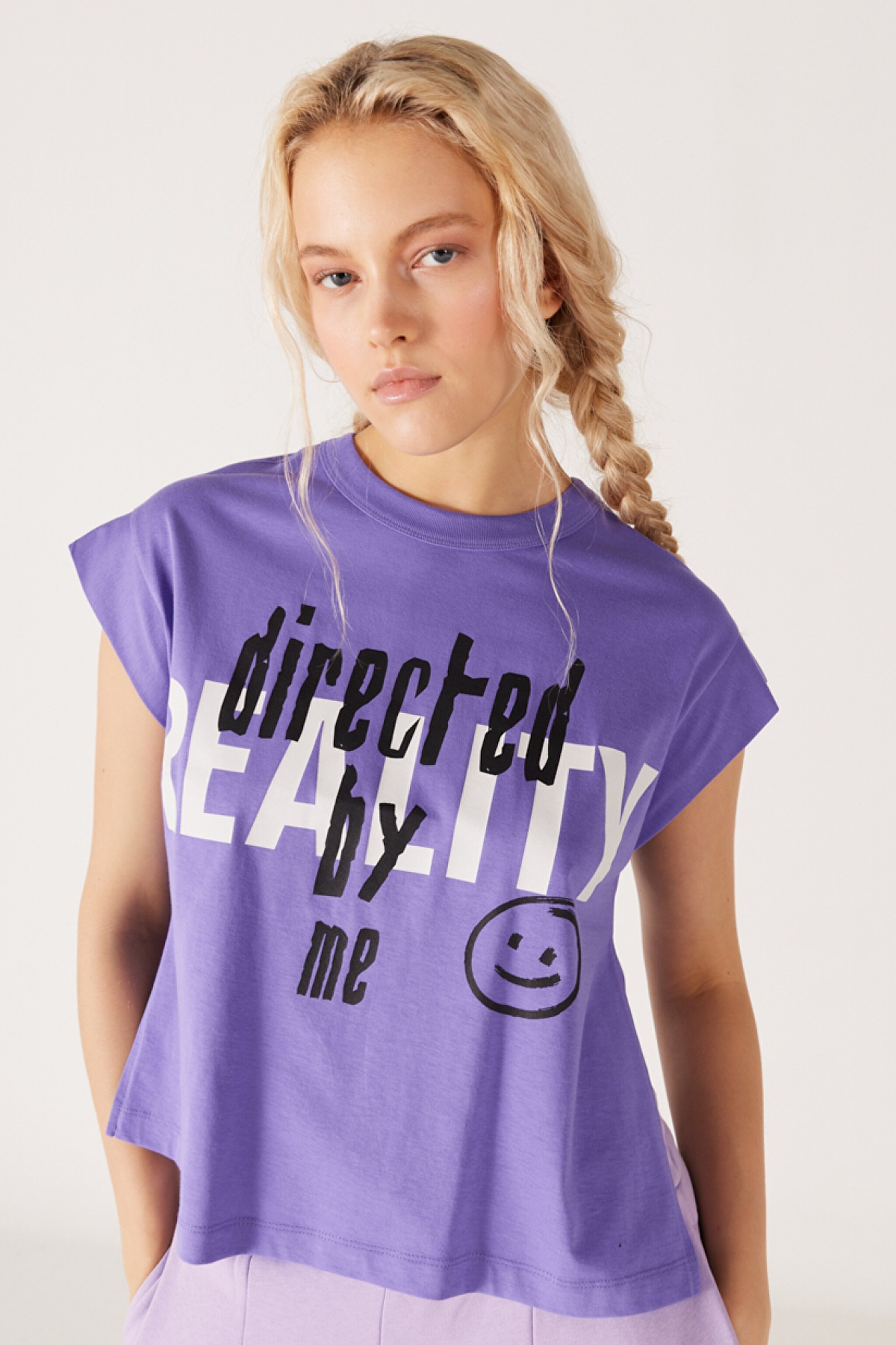 Regular Fit Normal Kesim %100 Pamuk Bisiklet Yaka Lila Tişört - Purple-W231809499