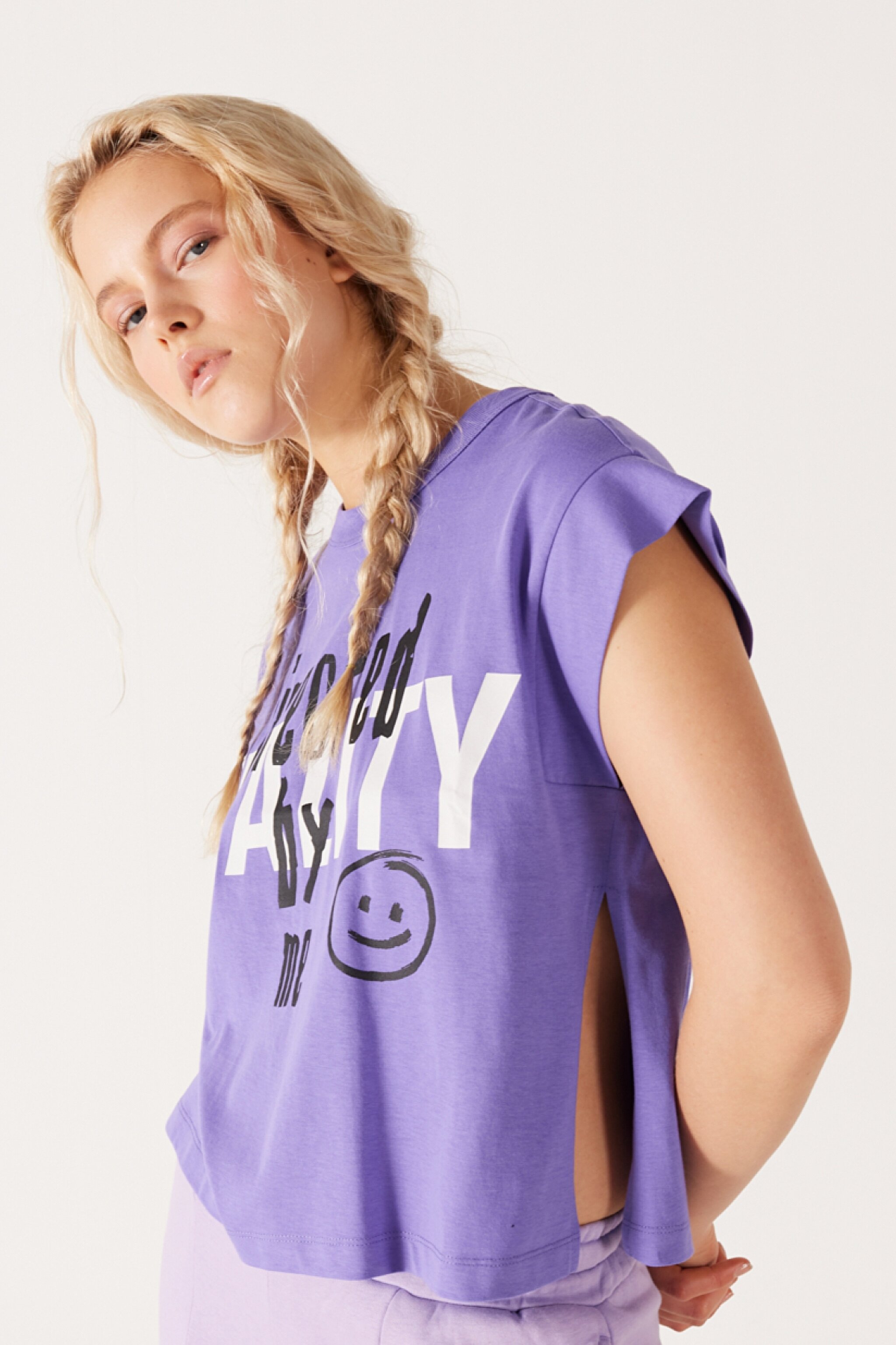 Regular Fit Normal Kesim %100 Pamuk Bisiklet Yaka Lila Tişört - Purple-W231809499 (görsel 3)