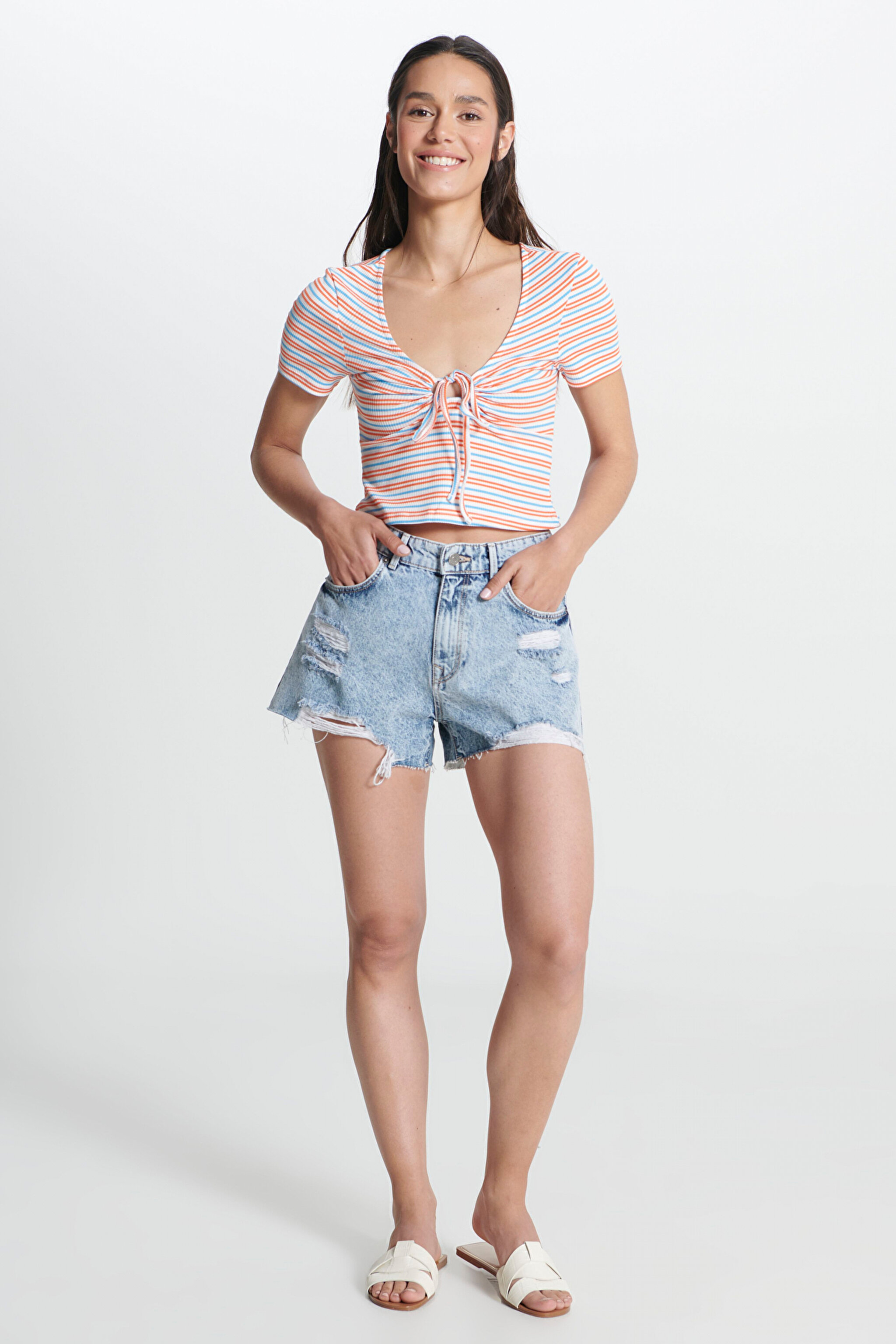 Regular Fit Normal Kesim Normal Bel Açık Mavi Jean Kot Şort