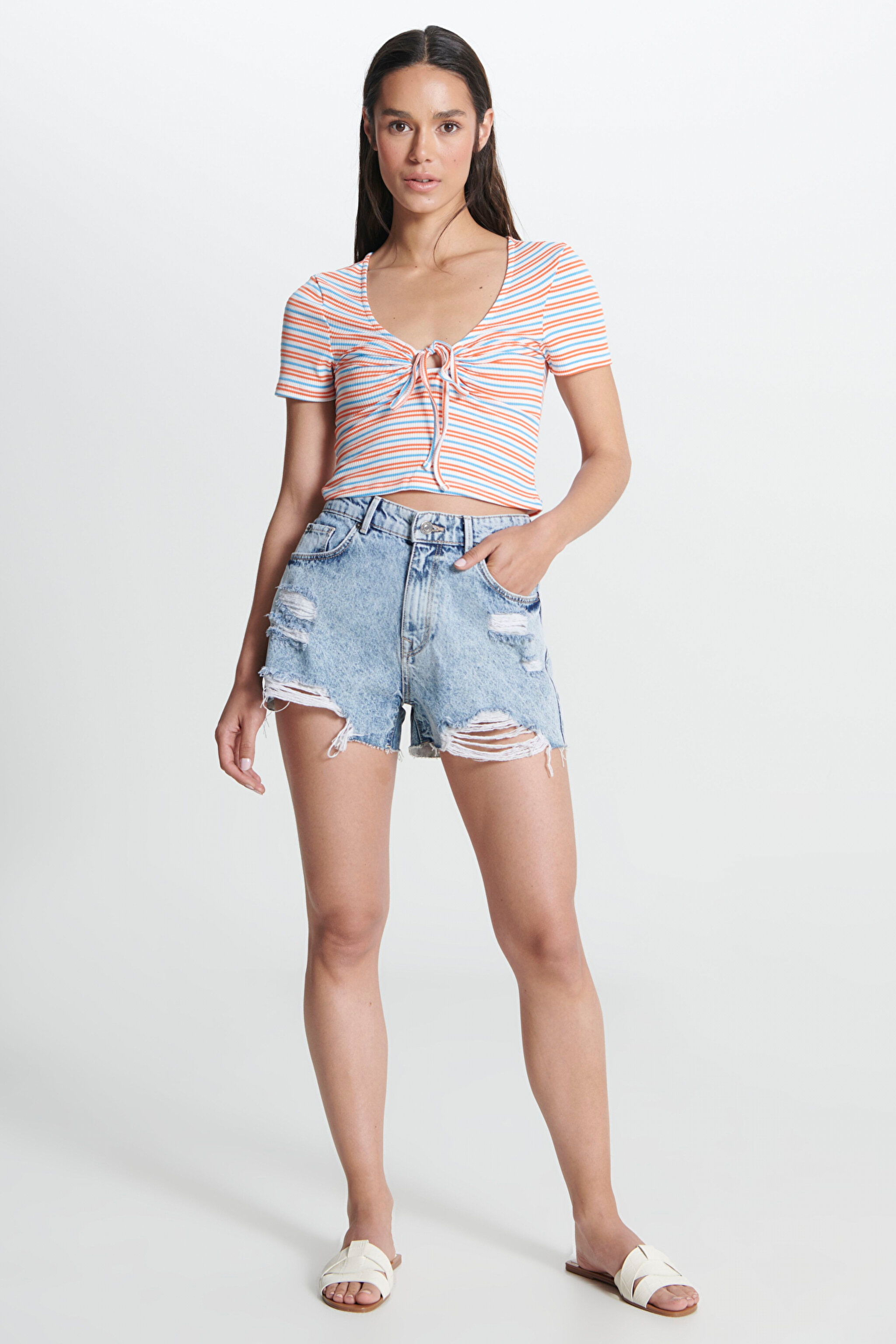 Regular Fit Normal Kesim Normal Bel Açık Mavi Jean Kot Şort - Bleach-W231815851 (görsel 2)