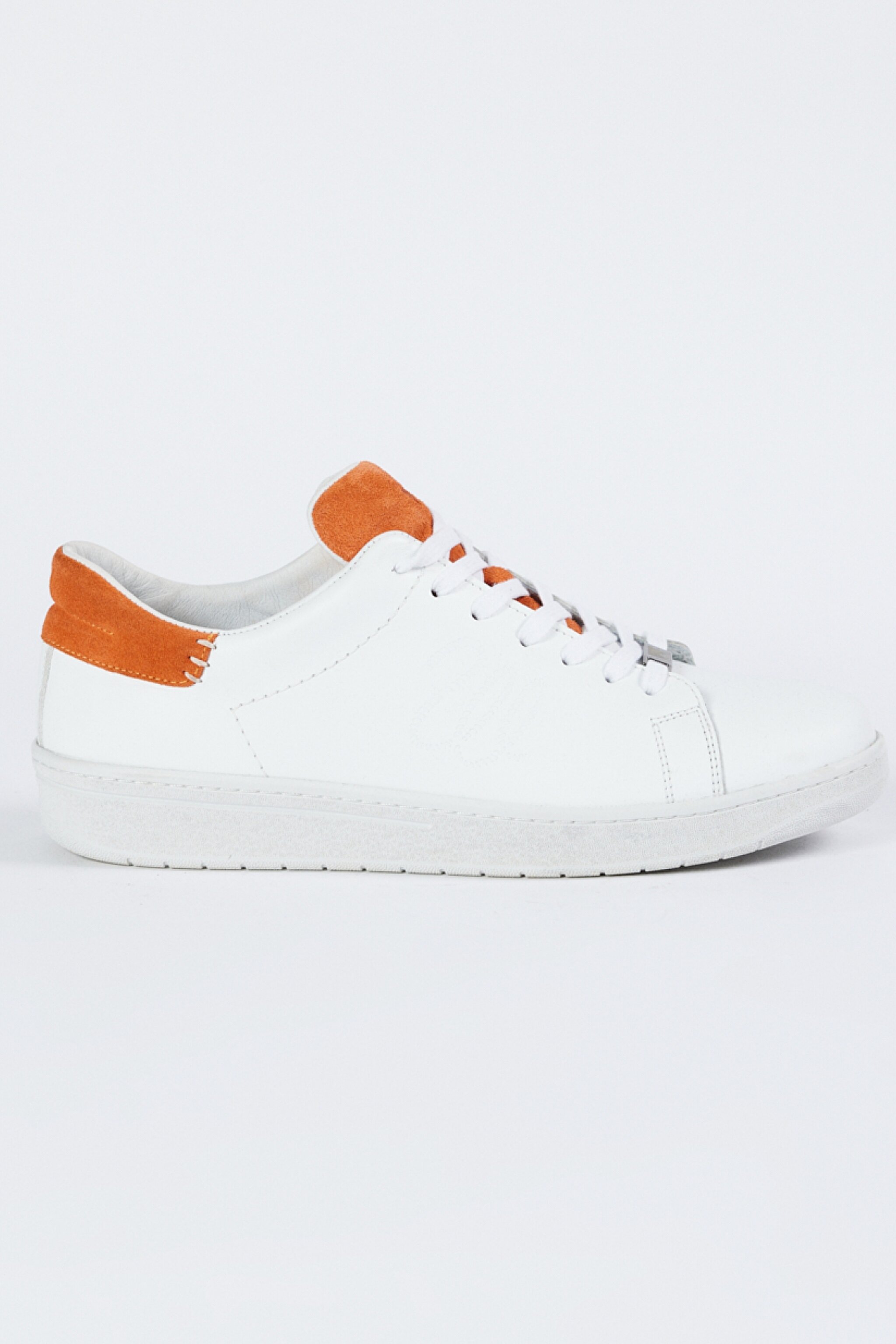 %100 Deri Beyaz Turuncu Sneaker Ayakkabı - White&Orange-W231K401W12