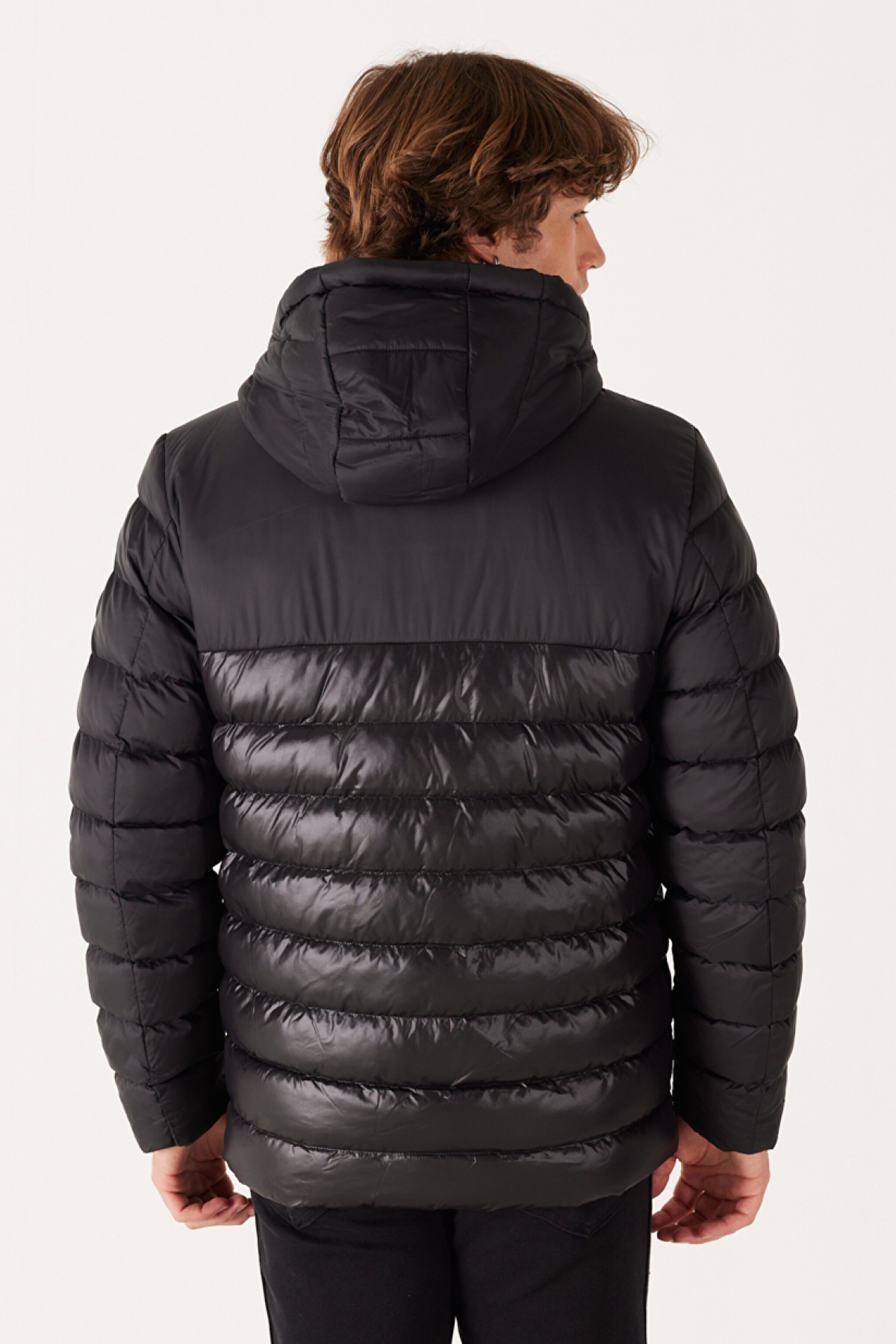 Regular Fit Normal Kesim Kapüşonlu Siyah Şişme Mont - Black-W232008001 (görsel 5)
