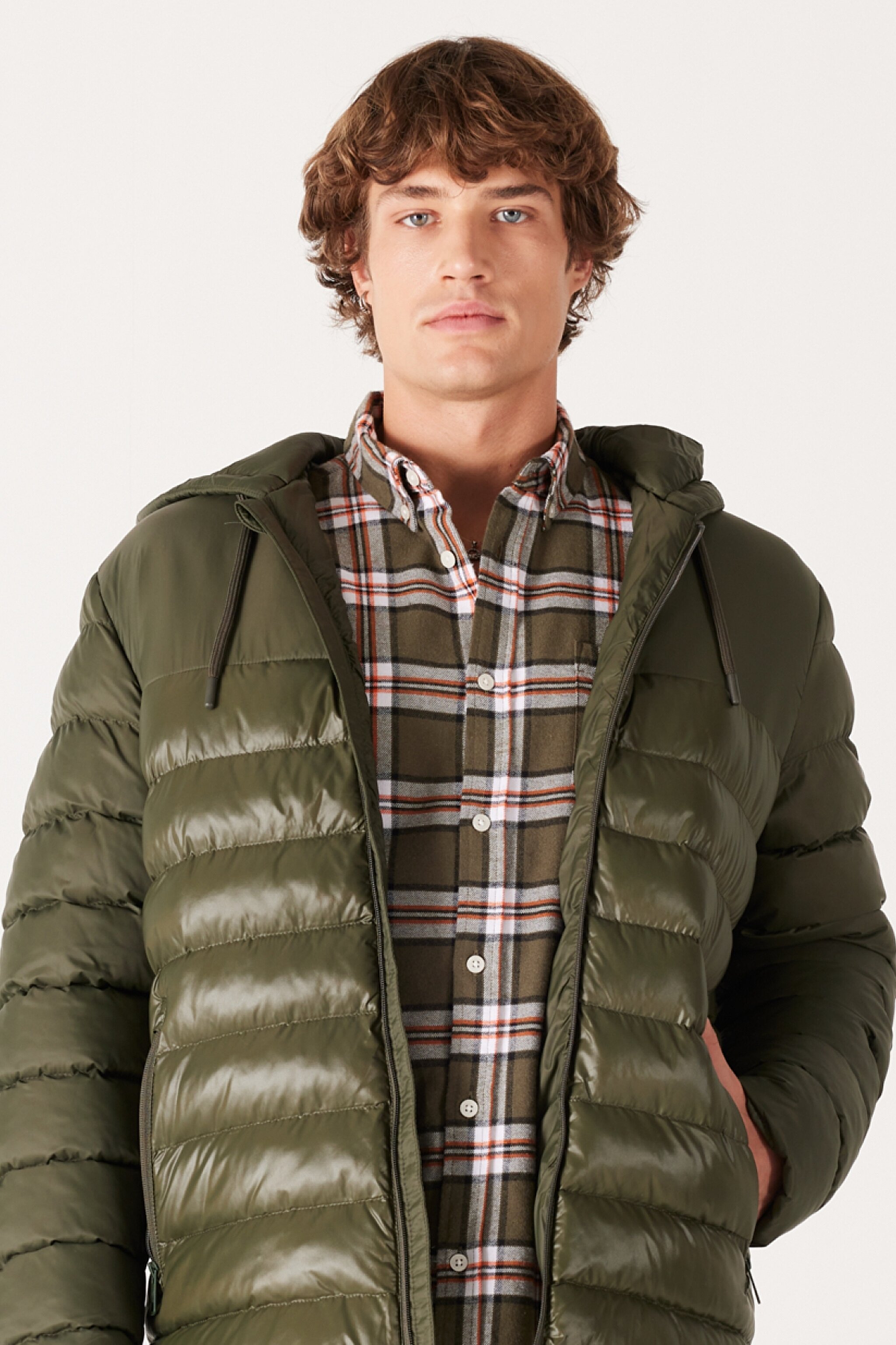 Regular Fit Normal Kesim Kapüşonlu Kapitone Haki Şişme Mont - Khaki-W232008801 (görsel 2)