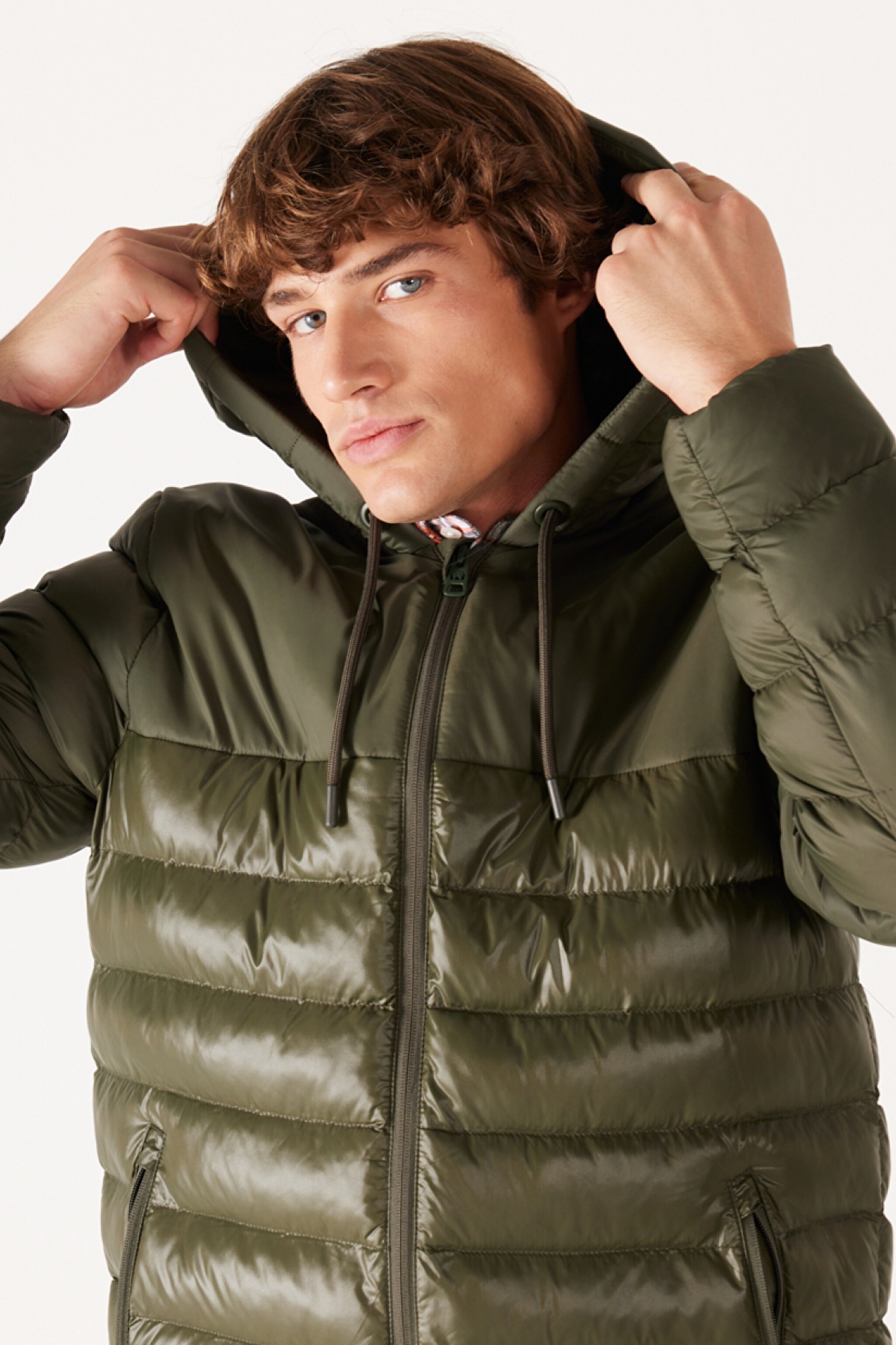 Regular Fit Normal Kesim Kapüşonlu Kapitone Haki Şişme Mont - Khaki-W232008801 (görsel 6)