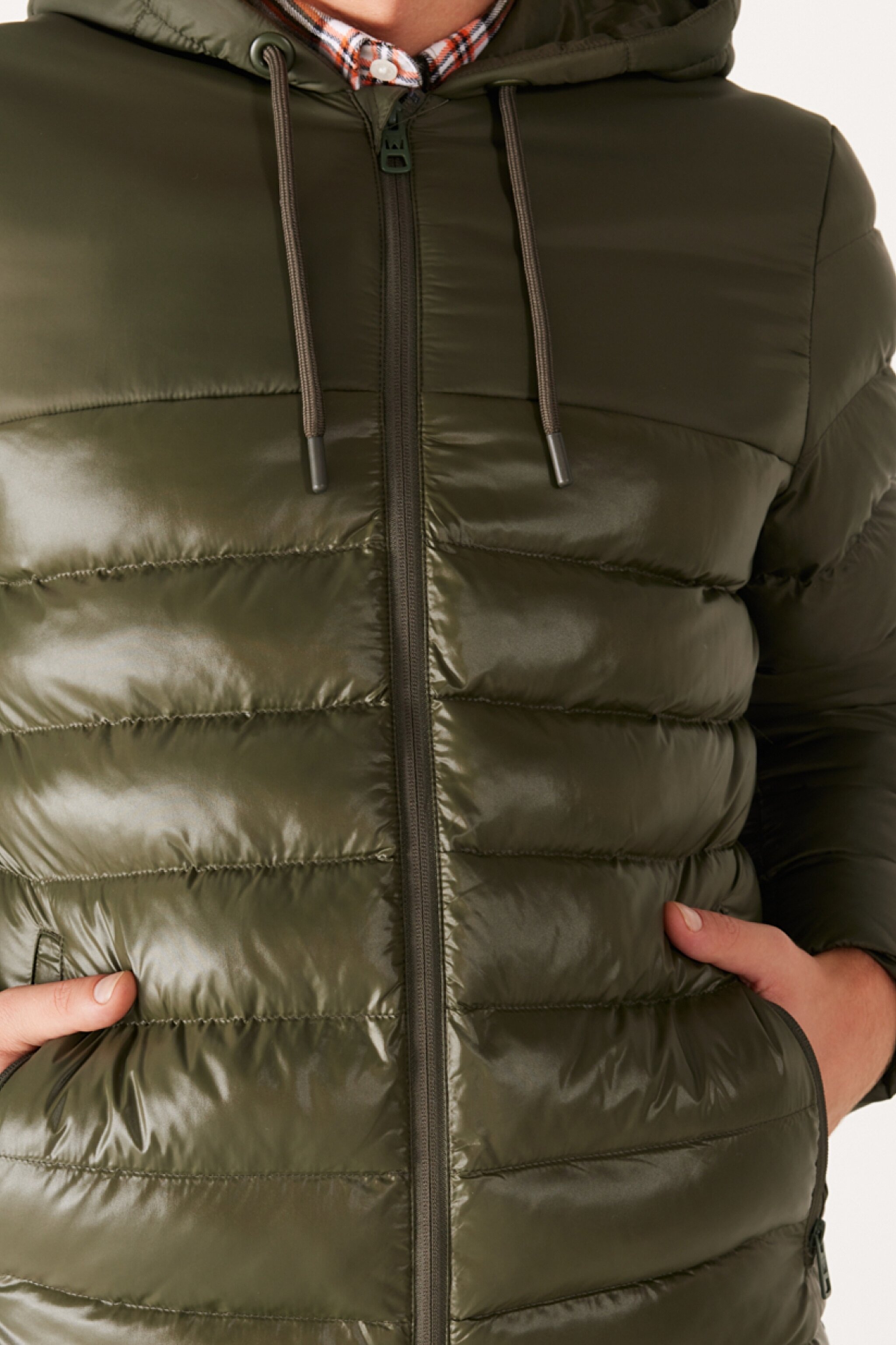 Regular Fit Normal Kesim Kapüşonlu Kapitone Haki Şişme Mont - Khaki-W232008801 (görsel 7)