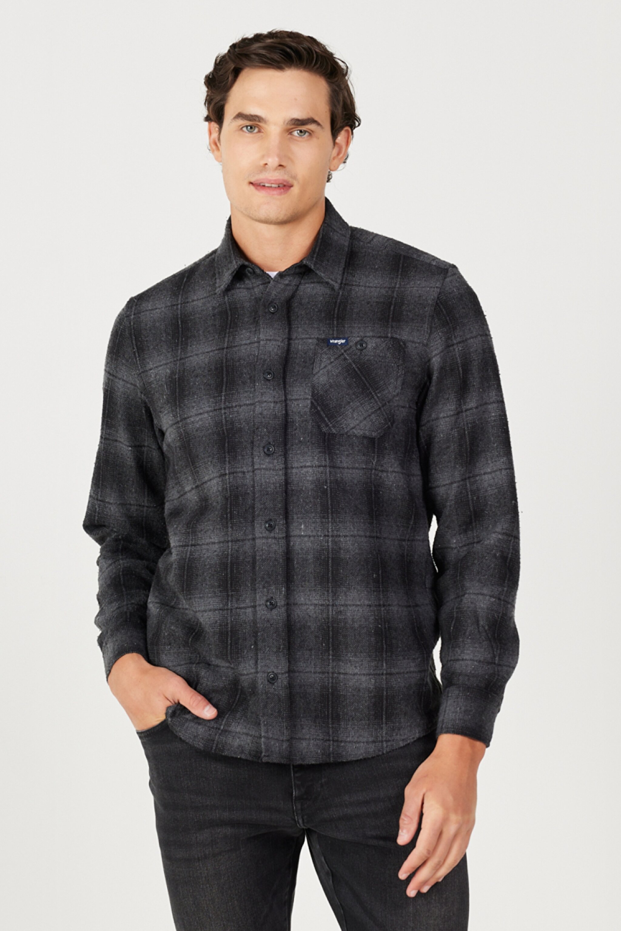 Regular Fit Normal Kesim Ekoseli Şardonlu Gri Uzun Kollu Gömlek - Gray-W232080035