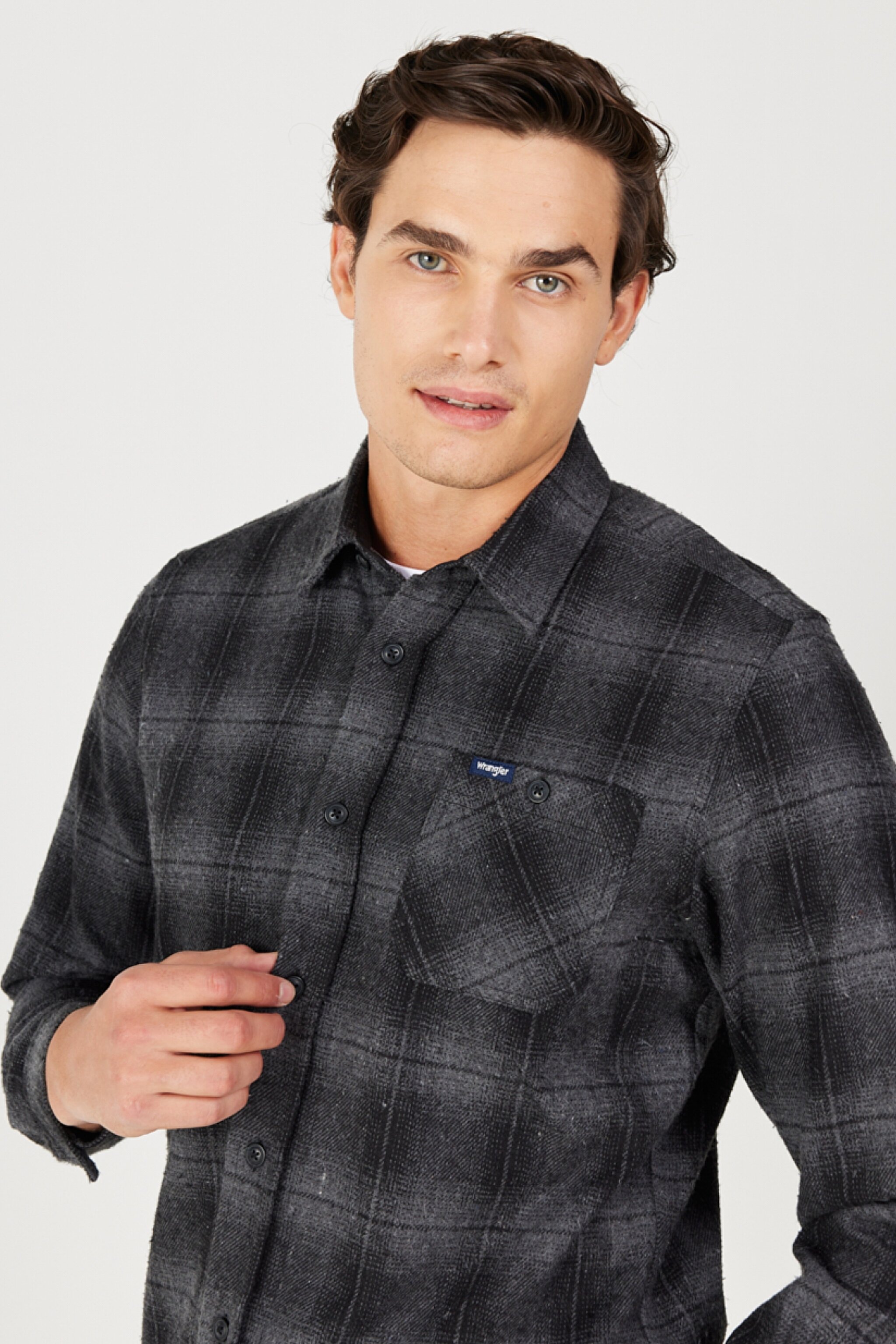 Regular Fit Normal Kesim Ekoseli Şardonlu Gri Uzun Kollu Gömlek - Gray-W232080035 (görsel 2)