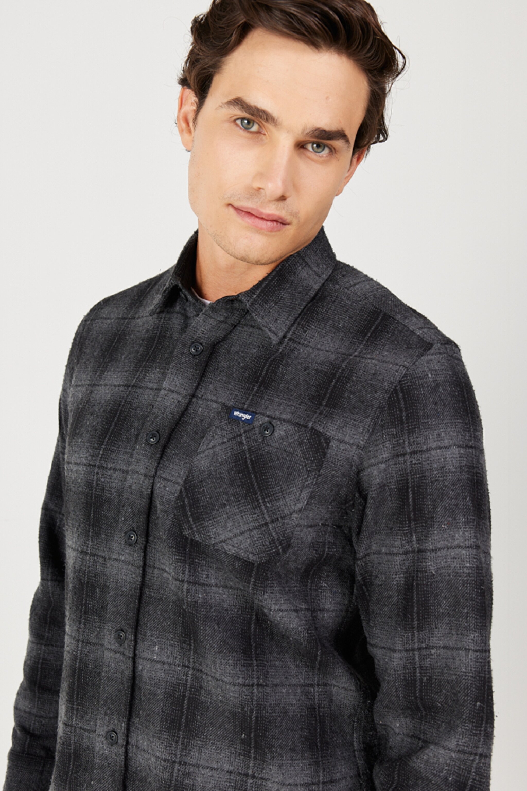 Regular Fit Normal Kesim Ekoseli Şardonlu Gri Uzun Kollu Gömlek - Gray-W232080035 (görsel 3)