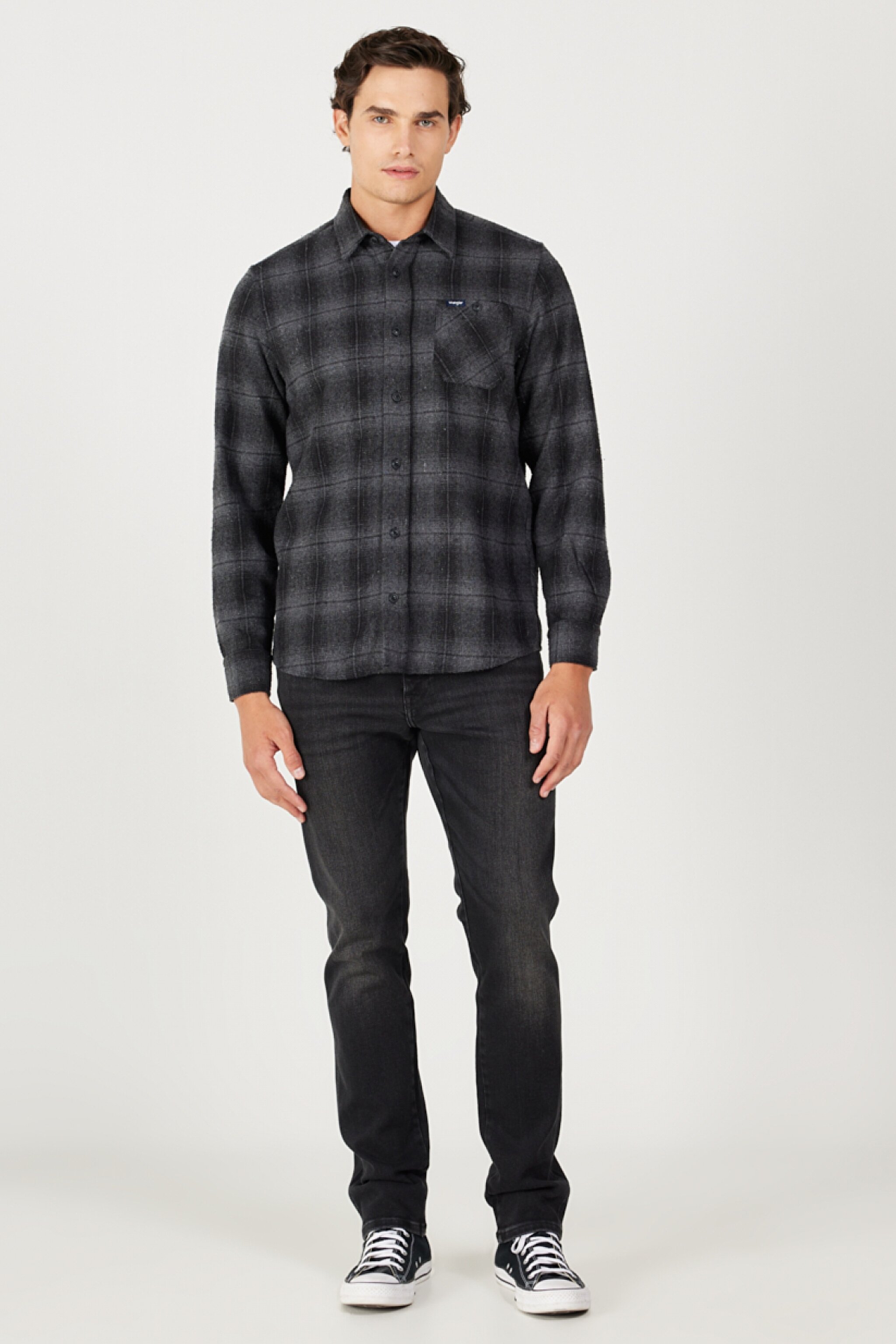 Regular Fit Normal Kesim Ekoseli Şardonlu Gri Uzun Kollu Gömlek - Gray-W232080035 (görsel 5)